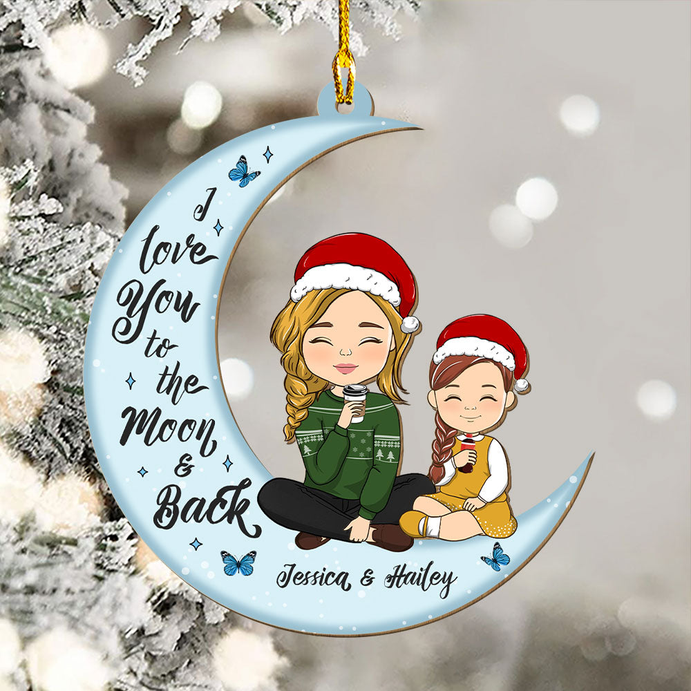 Custom Keepsake Christmas Ornament •  Love You To The Moon And Back - Personalized Wood Ornament