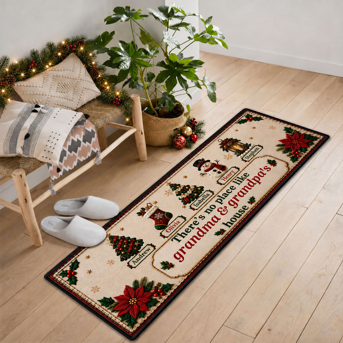 Custom Family Name Christmas Rug, Holiday Gift For Grandma Grandpa • Holiday Gathering - Personalized Runner Rug