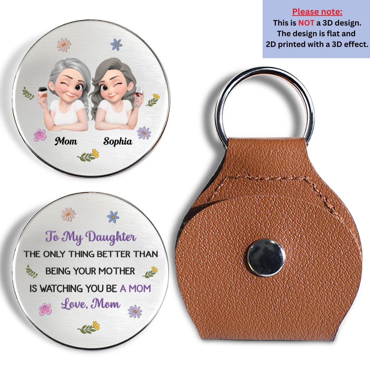 Custom Coin Keychain for Daughter Mom, Mother's Day Birthday Gifts • Linked Together Cartoon - Personalized Pocket Hug
