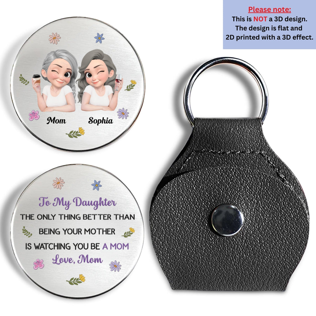 Custom Coin Keychain for Daughter Mom, Mother's Day Birthday Gifts • Linked Together Cartoon - Personalized Pocket Hug