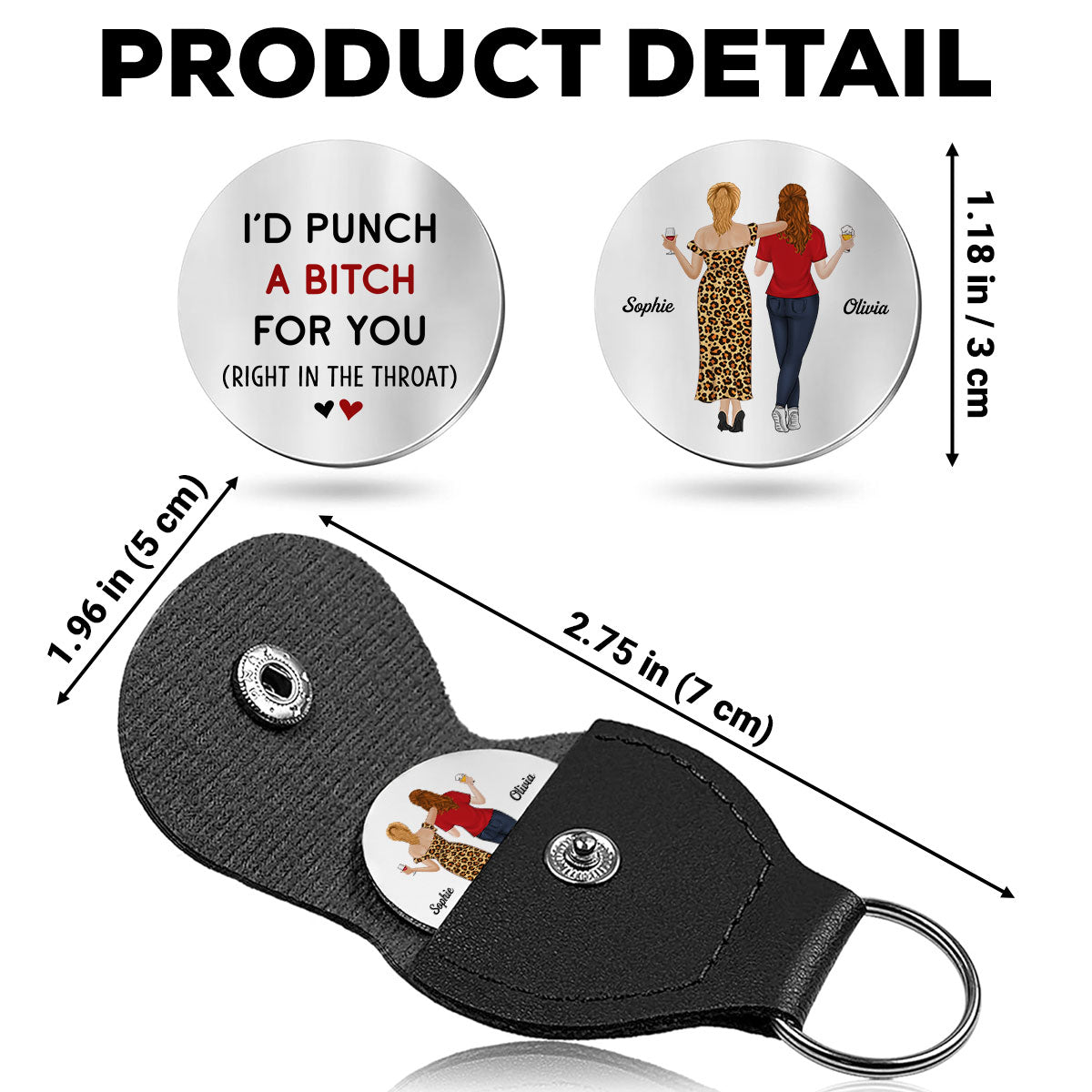 Custom Besties Coin Keychain, Friendship Birthday Gifts • Punch For You - Personalized Pocket Hug