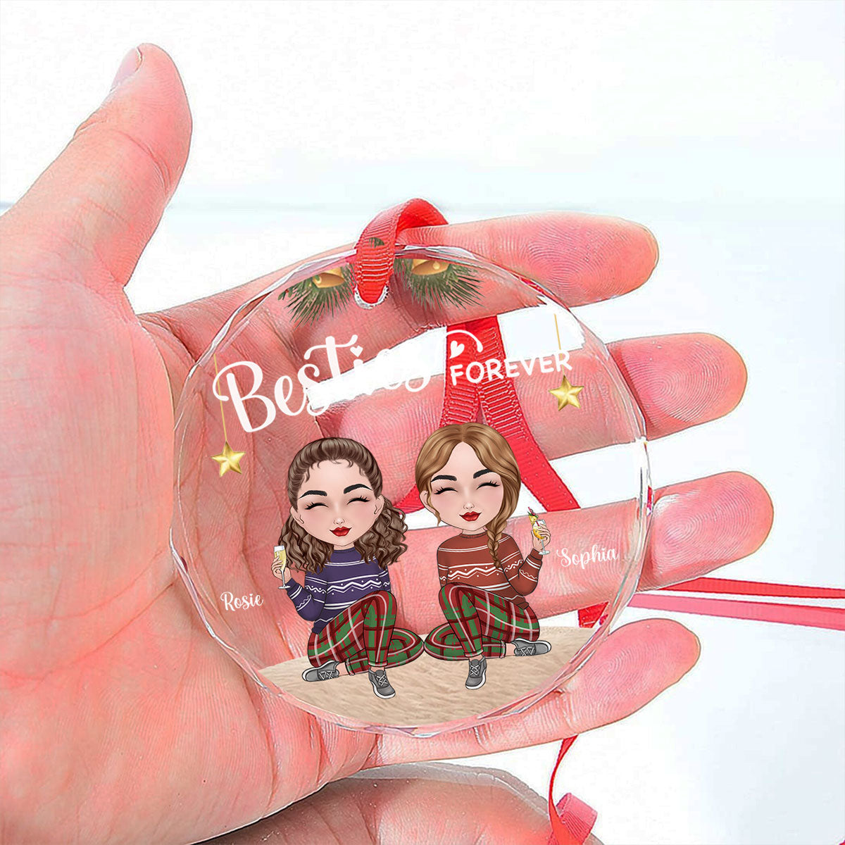 Custom Keepsake Christmas Ornament •  Sisters Forever Christmas - Personalized Glass Ornament