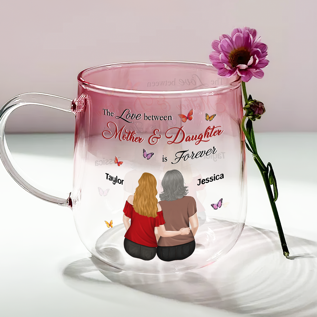 Custom Christmas & Birthday Gift for Mom • Mother And Daughter Love Forever - Personalized Pink Gradient Glass Mug