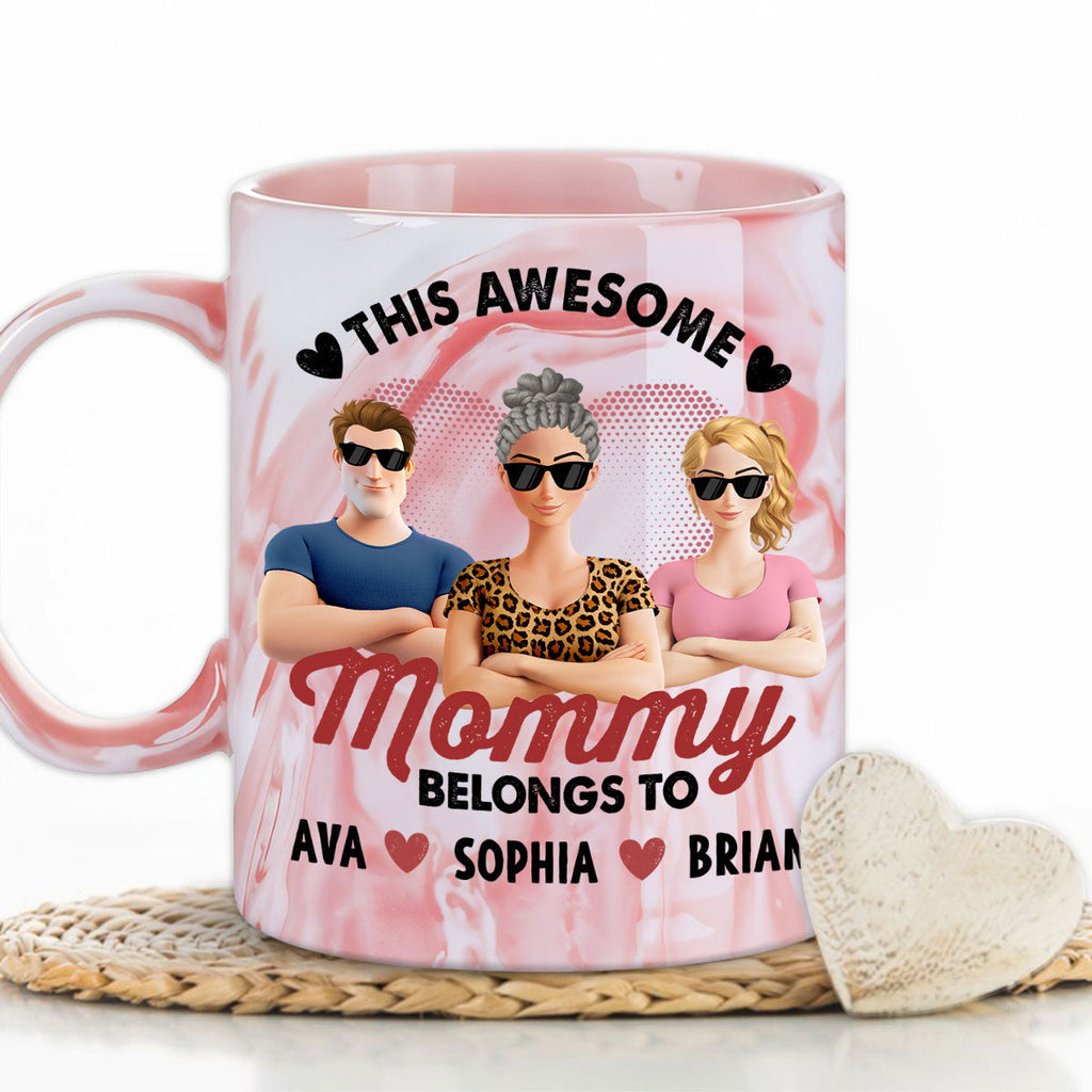 Custom Mother's Day Gift for Mom & Grandma • This Awesome Women Belongs To Us - Personalized Pink Marble Mug
