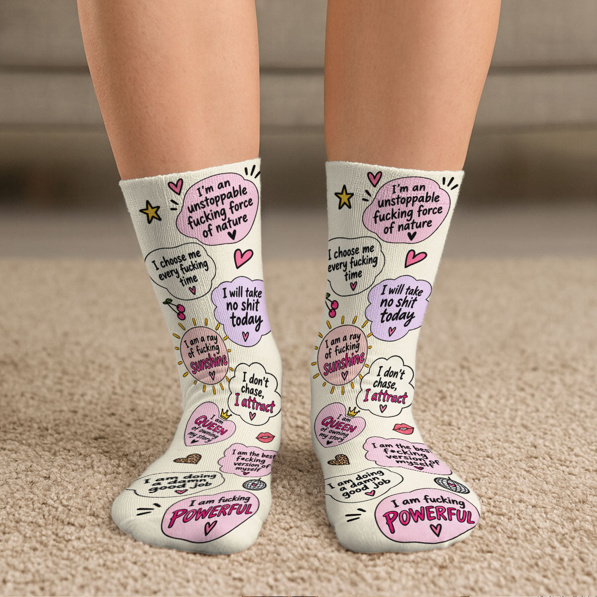 Custom Name Friendship Footwear, Christmas Birthday Gift For Bestie • Badass Affirmations - Personalized Crew Socks