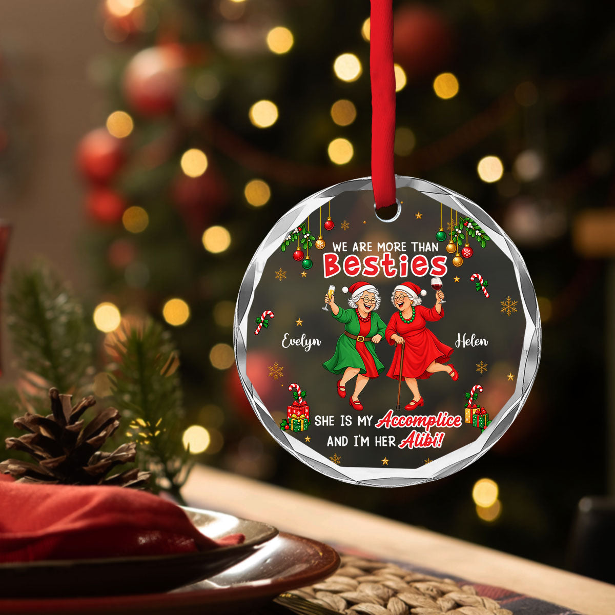 Custom Friendship Christmas Ornament, Best Friend Gift •  Accomplice And Alibi - Personalized Glass Ornament
