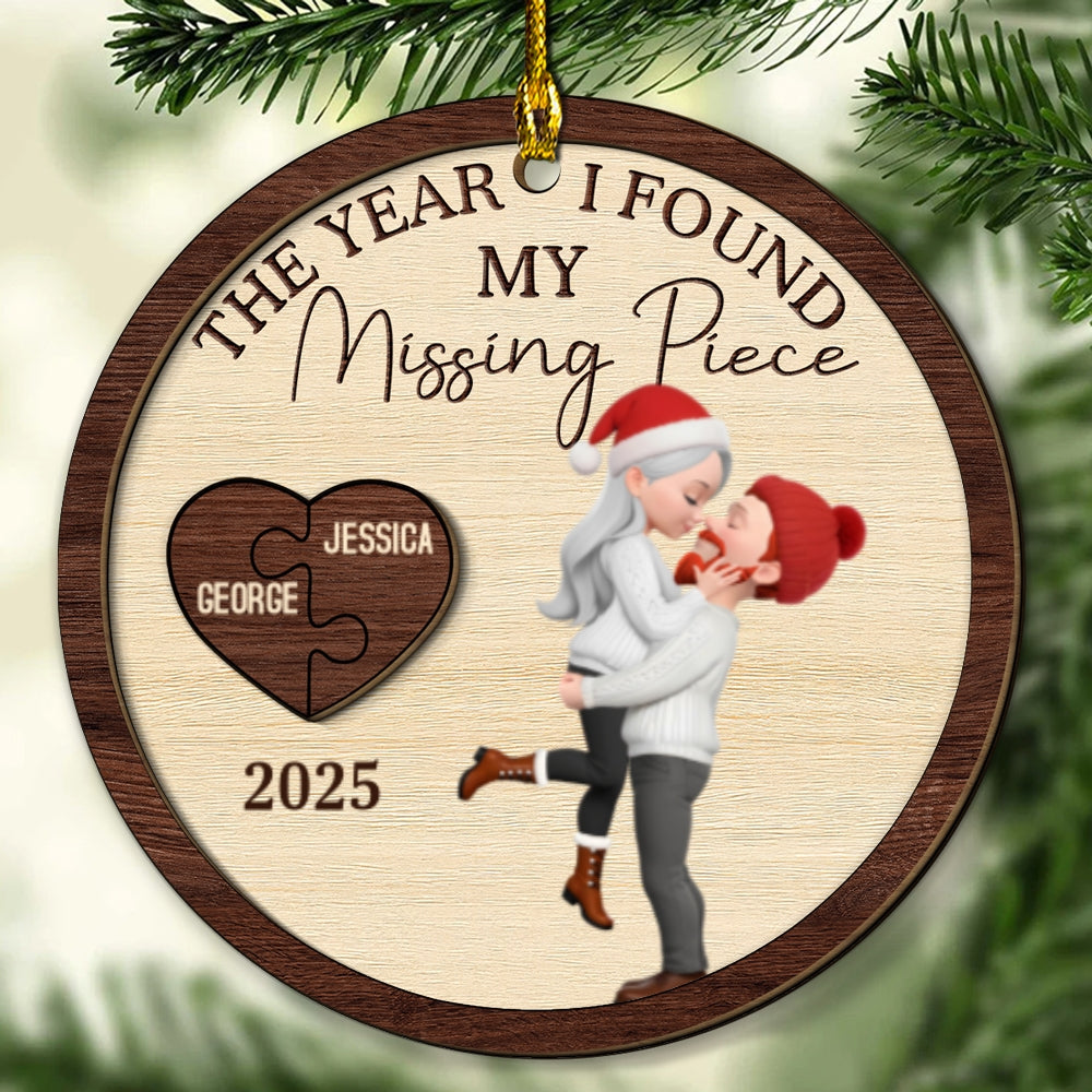 Custom Couple Christmas Ornament, Anniversary Gift •  My Heart Found Its Match - Personalized Freeshape 2-Layered Wood Ornament