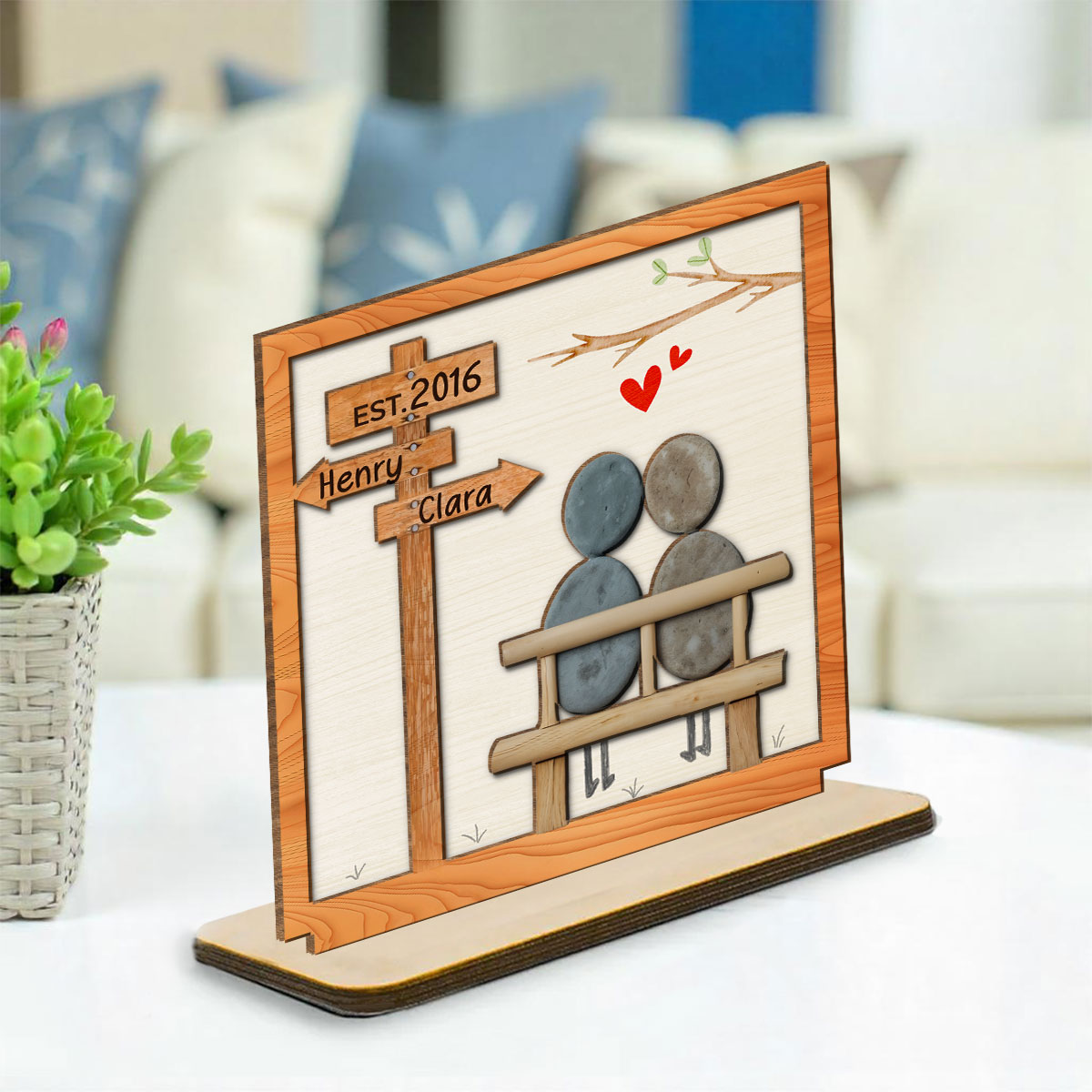 Custom Couple's Decor, Anniversary & Wedding Gift • I Need You Because I Love You - Personalized 2-Layer Wood Plaque With Flat Base