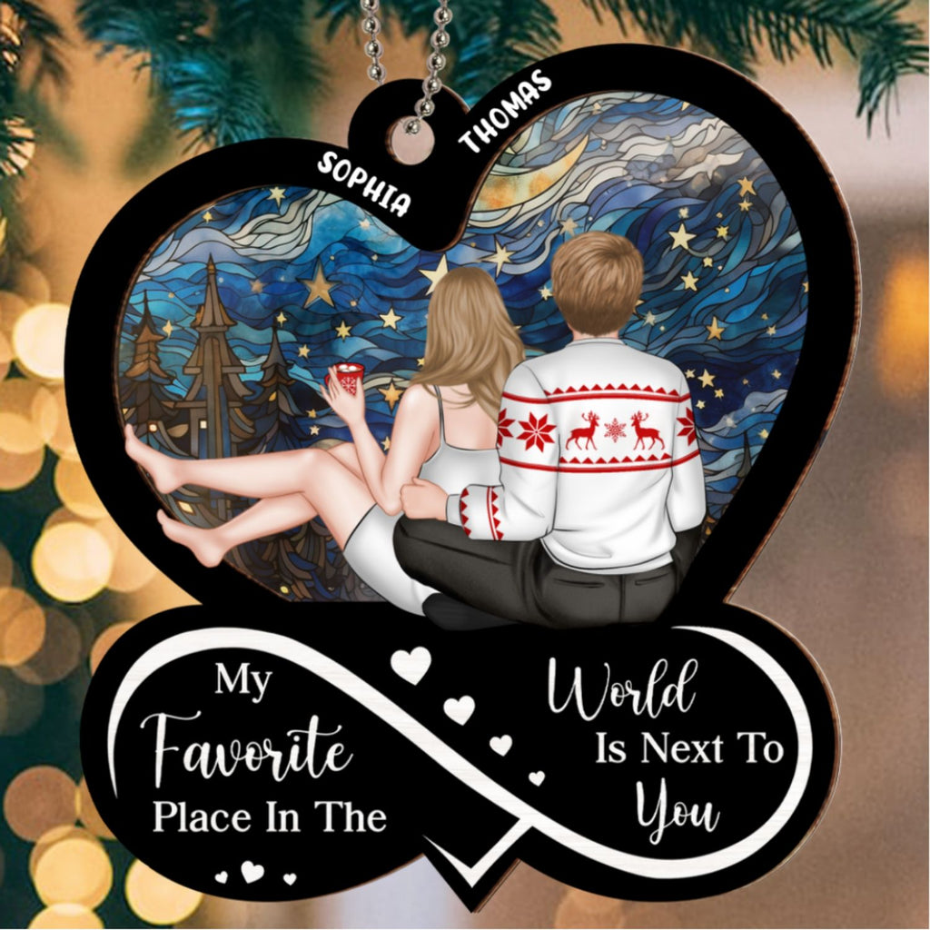Custom Couple Christmas Ornament, Anniversary Gift •  My Favorite Place Is Next To You - Personalized Suncatcher Ornament