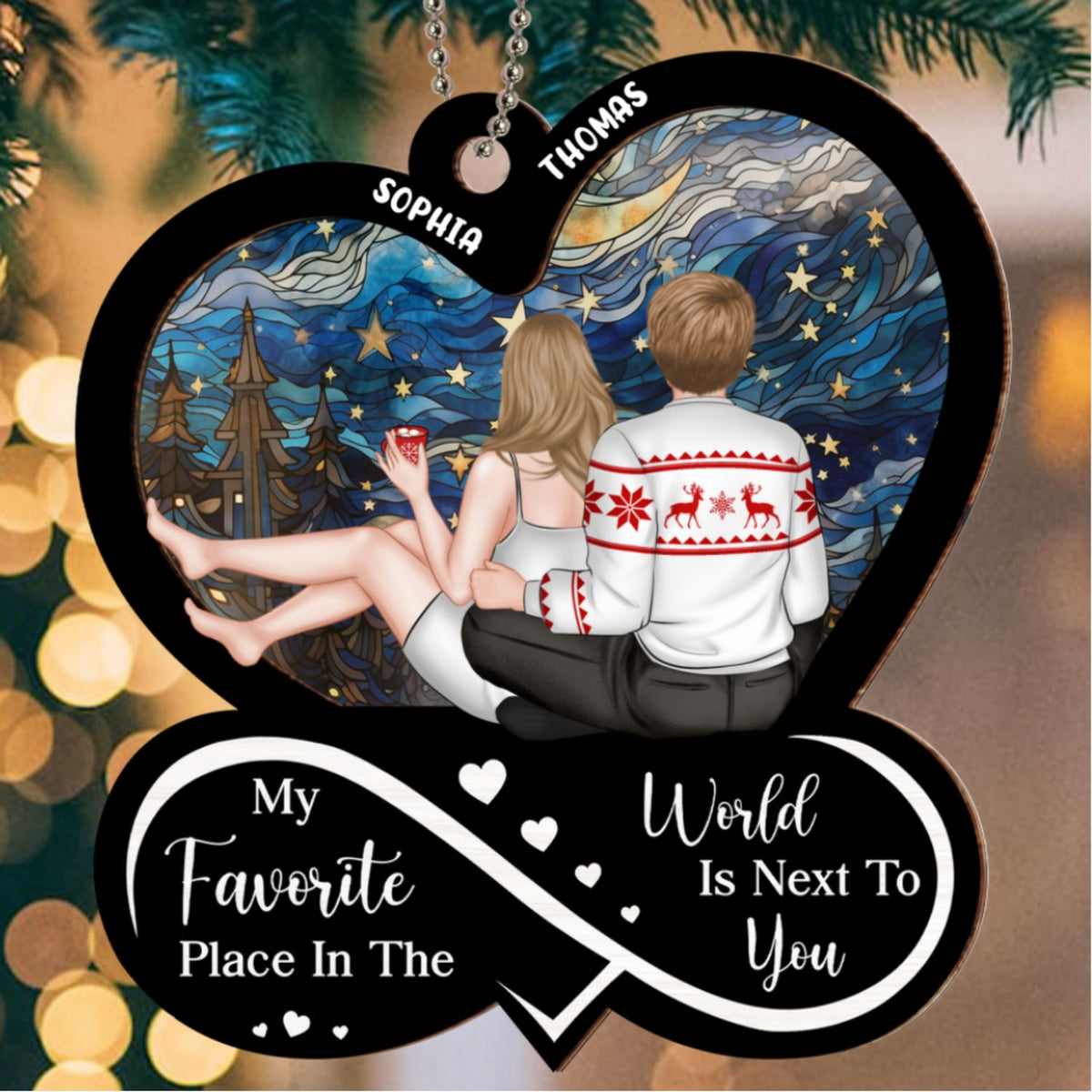 Custom Couple Christmas Ornament, Anniversary Gift •  My Favorite Place Is Next To You - Personalized Suncatcher Ornament