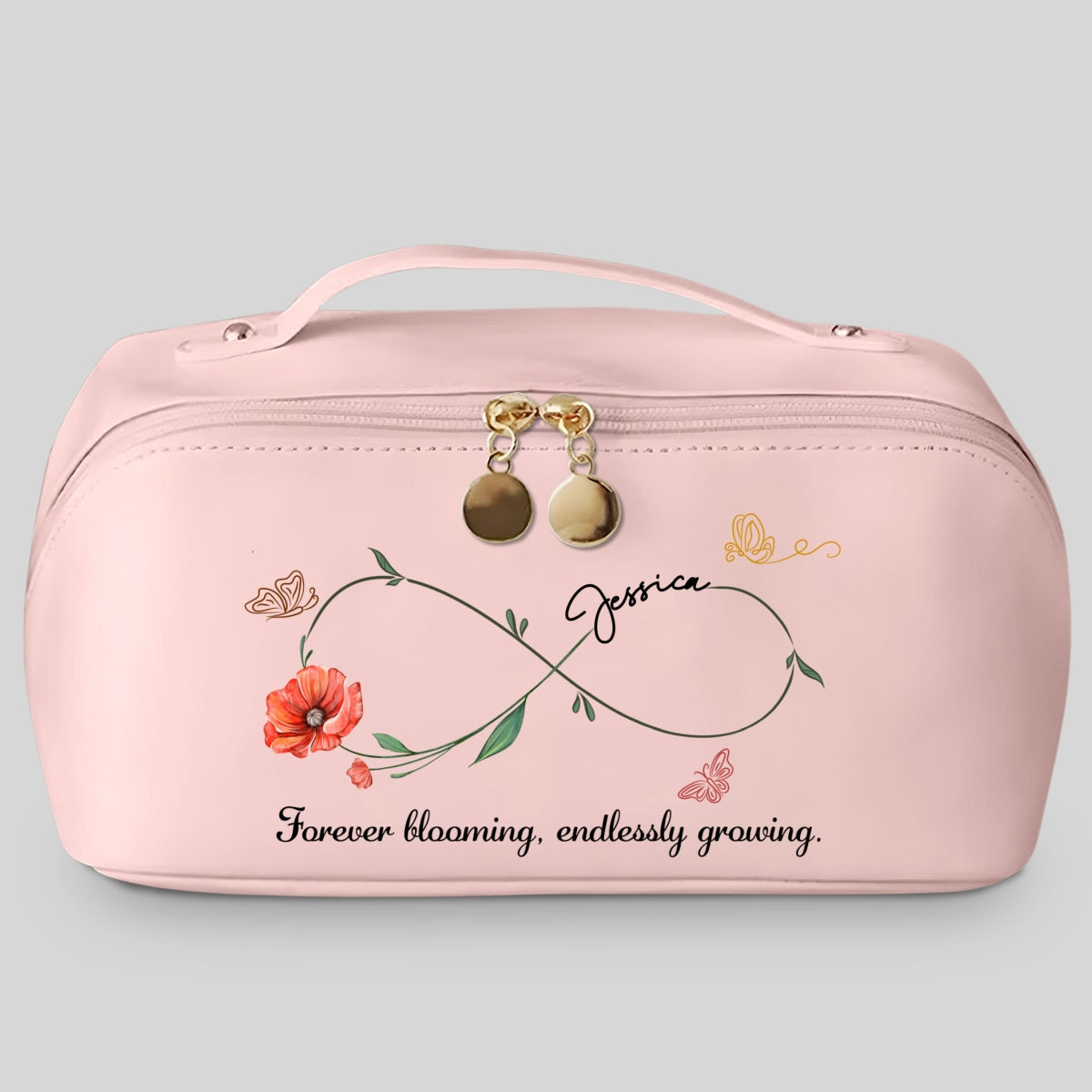 Forever Blooming, Endlessly Growing - Personalized Leather Makeup Bag