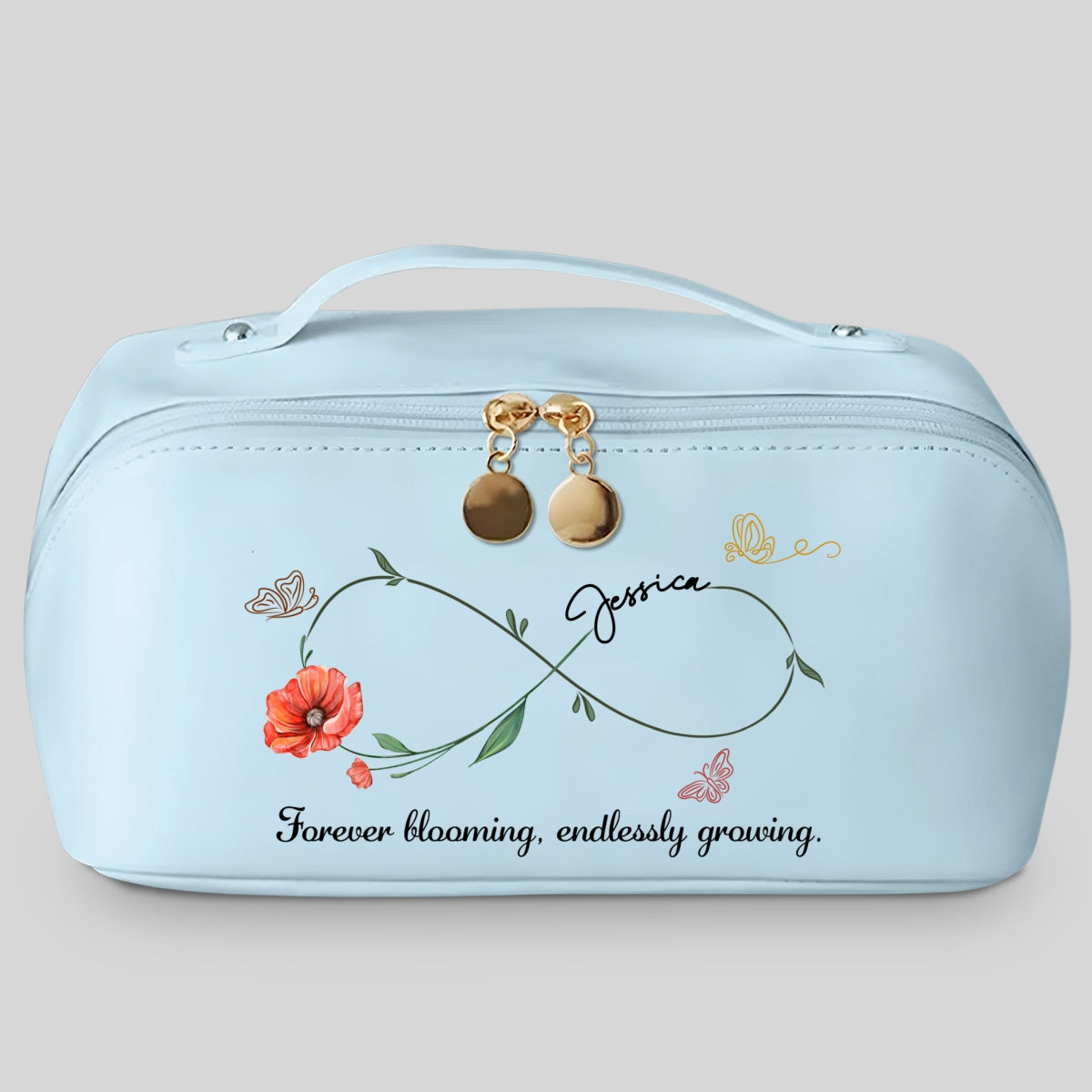 Forever Blooming, Endlessly Growing - Personalized Leather Makeup Bag