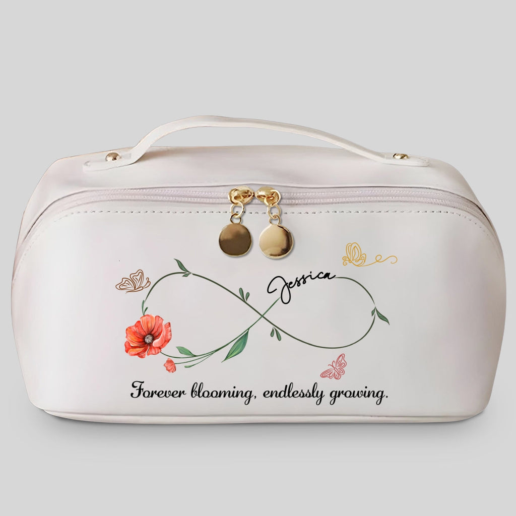 Forever Blooming, Endlessly Growing - Personalized Leather Makeup Bag