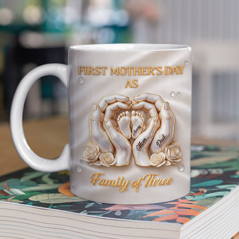 Custom First Mother's Day, Christmas Gift for New Mom • Lovely Family Of Three - Personalized 3D Inflated Effect Mug