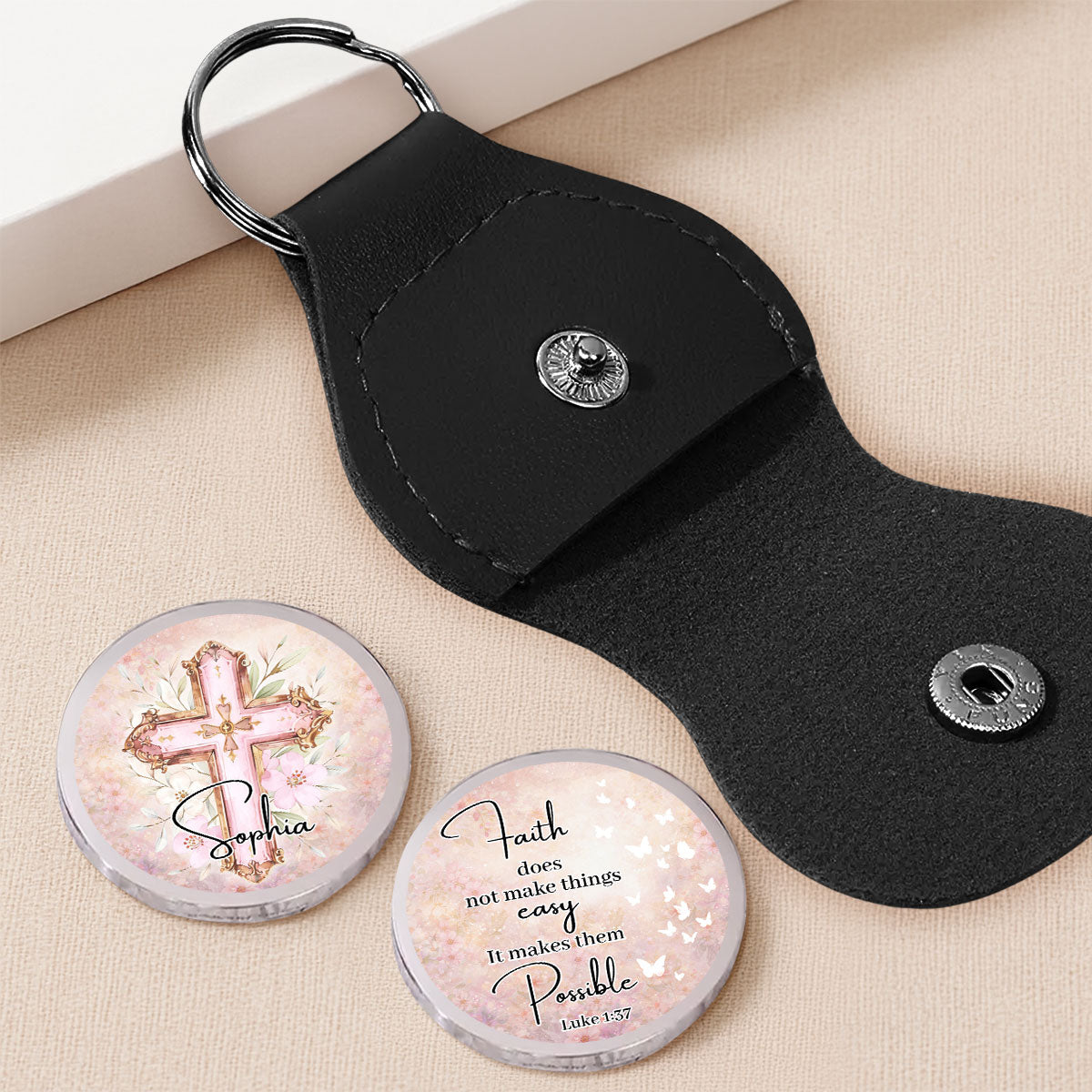 Custom Christian Coin Keychain, Faith Keepsake • Not Easy But Possible - Personalized Pocket Hug