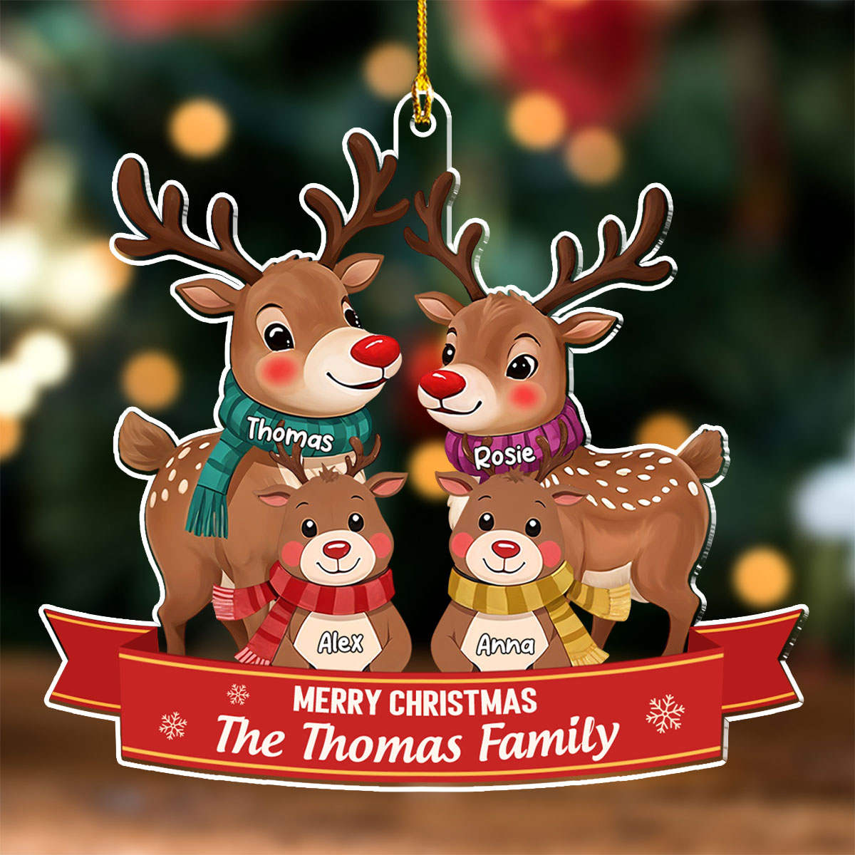 Custom Family Ornament, Christmas Gift for Family Members •  Reindeer Family - Personalized Acrylic Ornament