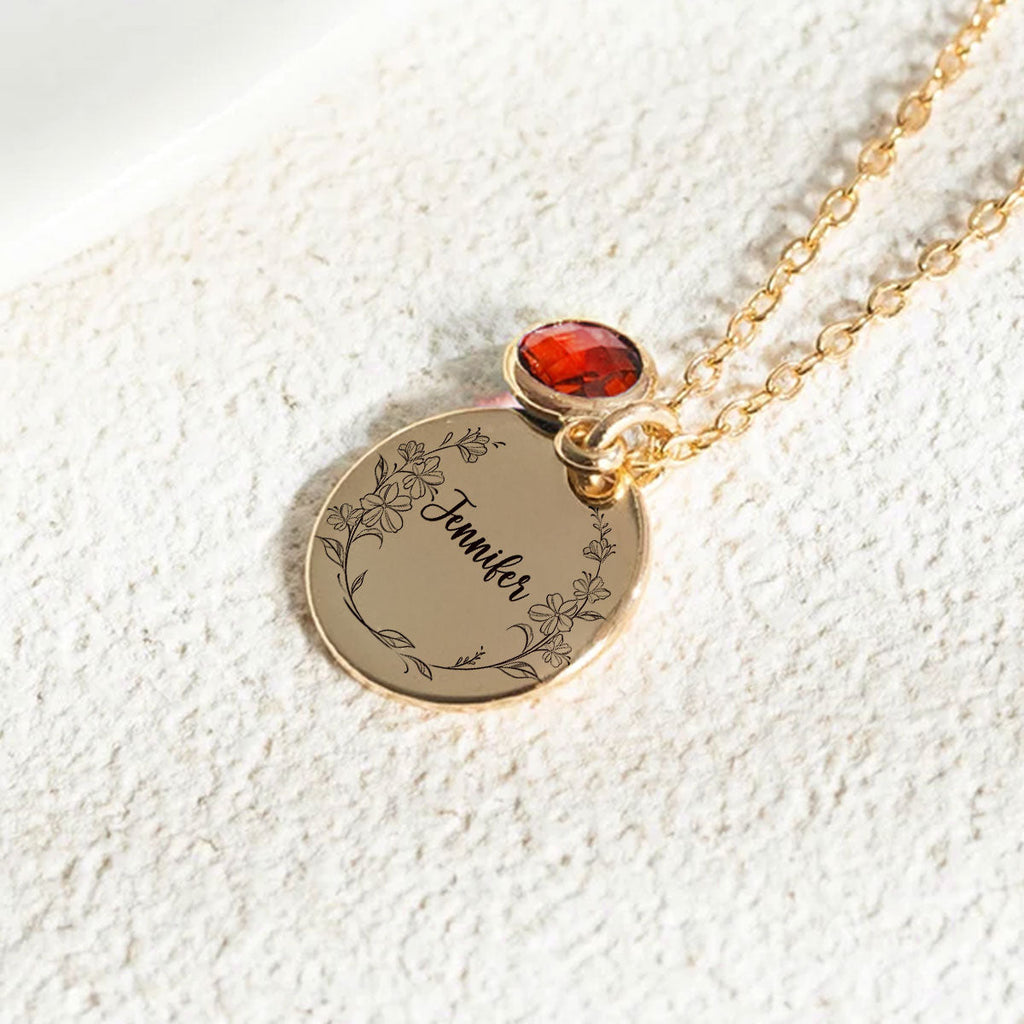 Name Circle Flower - Personalized Birthstone Necklace