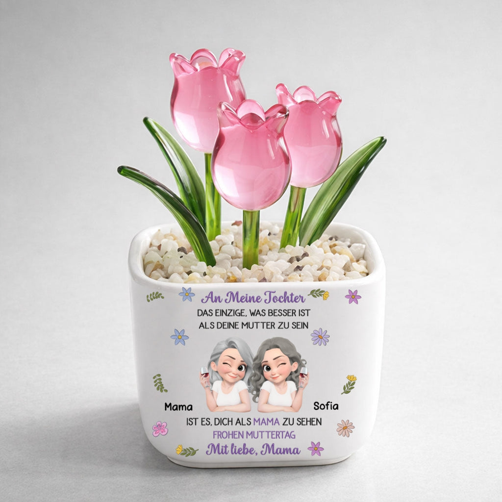 Custom Mother's Day Flower Keepsake, Glass Home Decor Gift for Daughter • Verbunden Zusammen Cartoon - Personalisierte Glas Ewige Tulpen