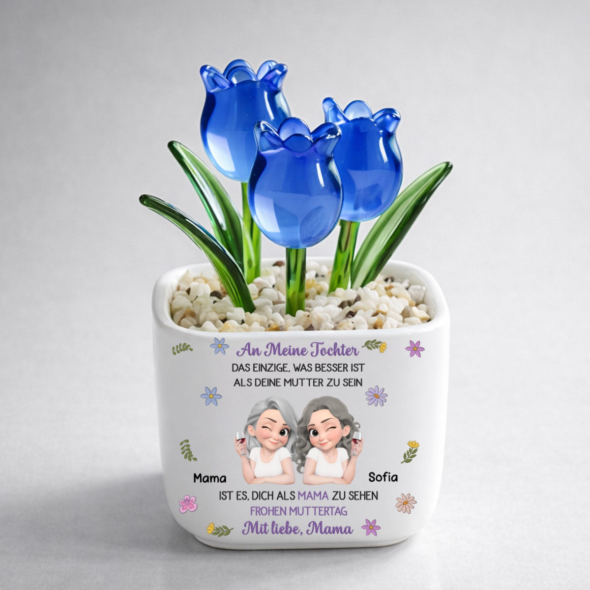 Custom Mother's Day Flower Keepsake, Glass Home Decor Gift for Daughter • Verbunden Zusammen Cartoon - Personalisierte Glas Ewige Tulpen