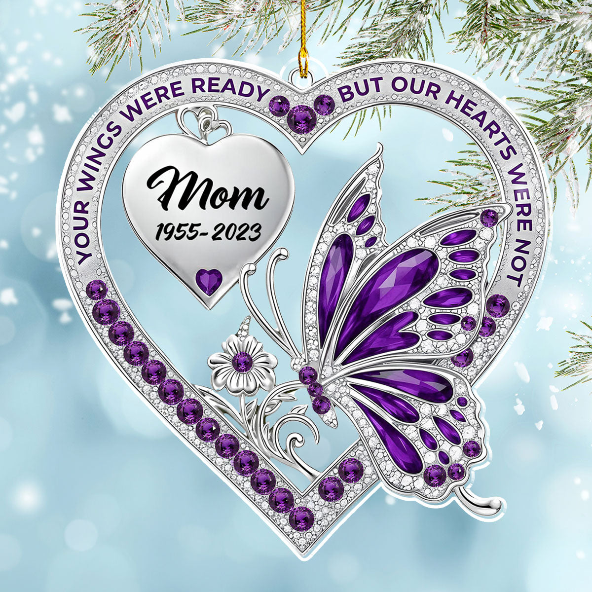 Custom Memorial Christmas Ornament, Sympathy Keepsake •  Your Wings - Personalized Acrylic Ornament