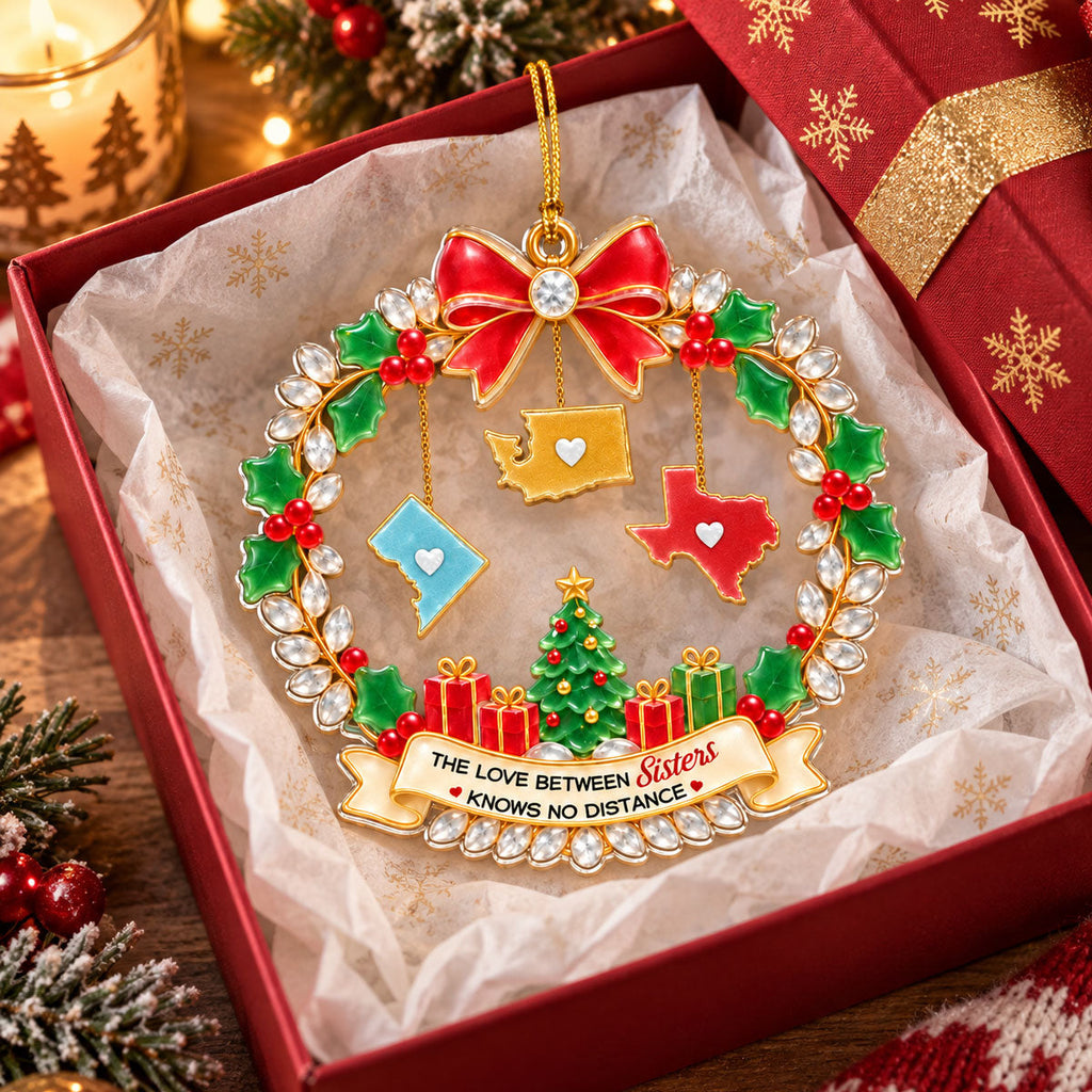 Custom Sister Christmas Ornament •  No Distance Too Far Today - Personalized Acrylic Ornament