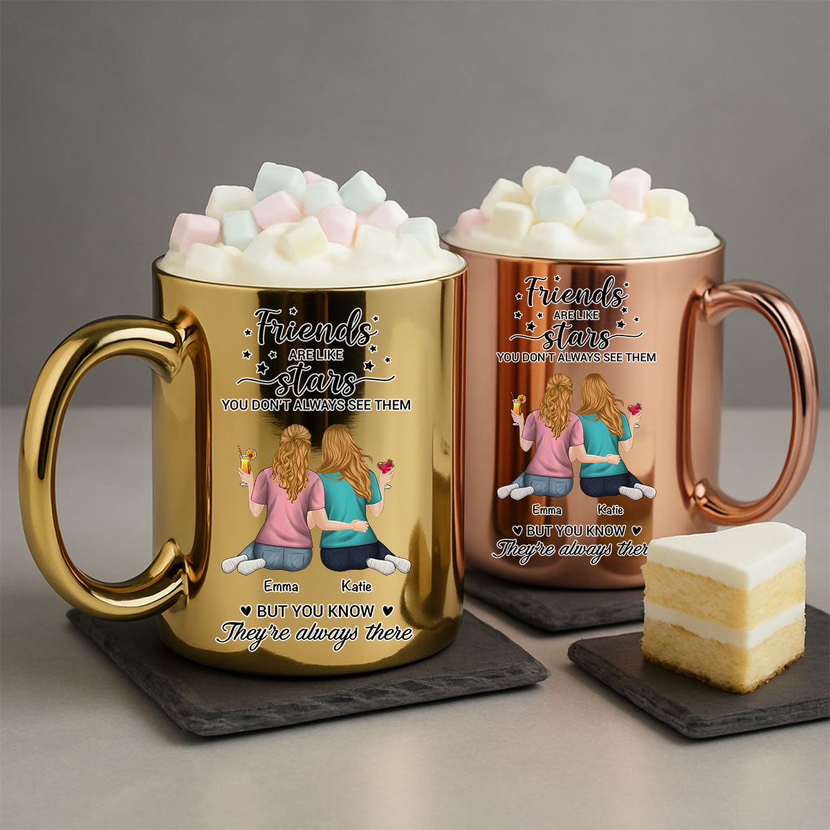 Custom Best Friend, Christmas & Birthday Friendship Keepsake Gift • Sisters Are Like Stars - Personalized Metallic Mug