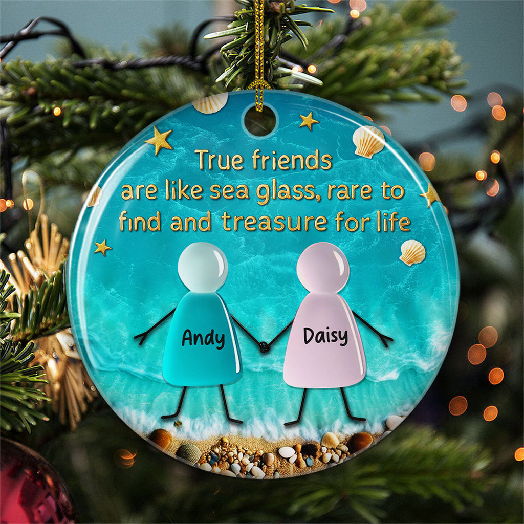 Custom Friendship Christmas Ornament, Best Friend Gift •  Sea Glass Friendship - Personalized 3D Inflated Effect Ceramic Ornament