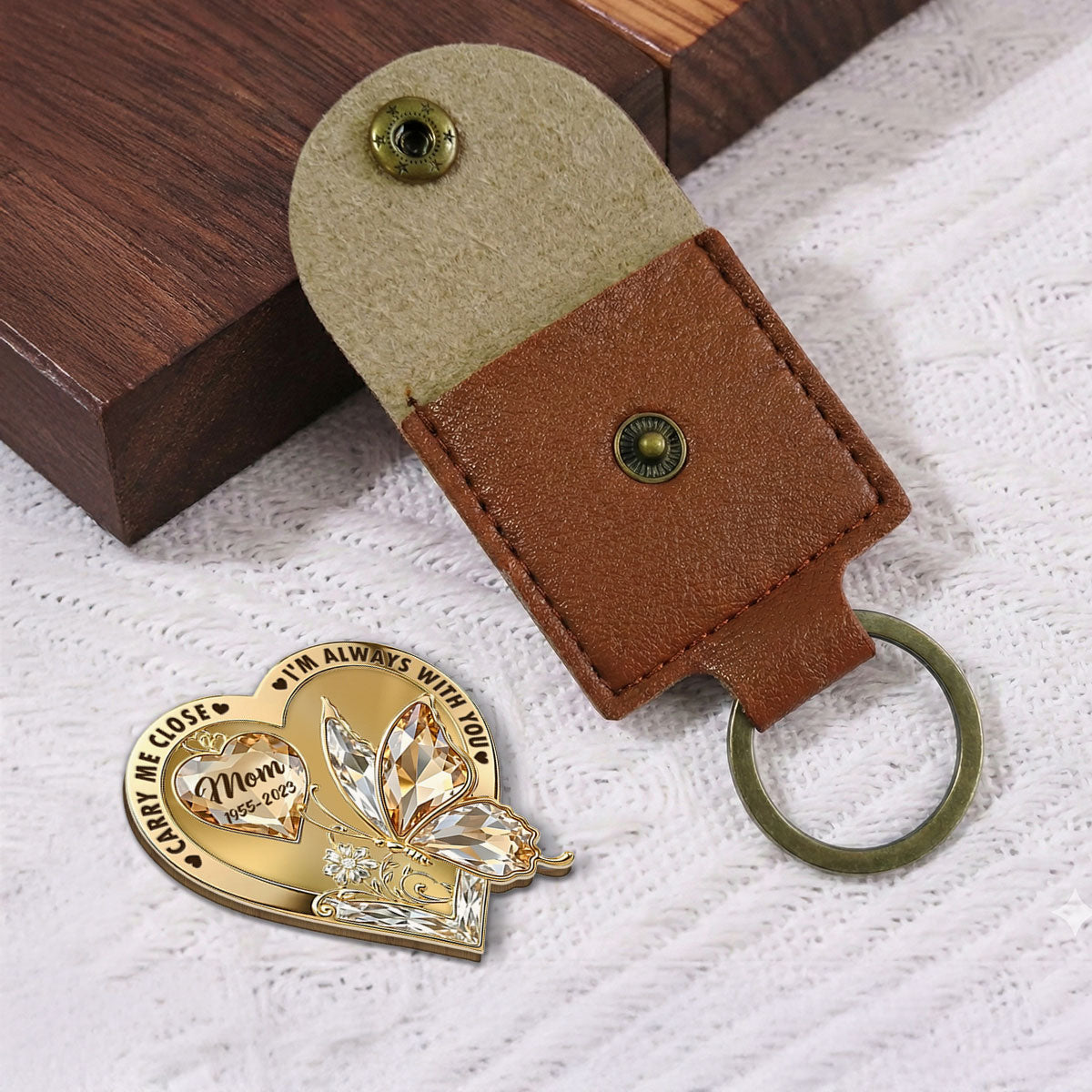 Custom Memorial Coin Keychain, Sympathy Keepsake • The Moment My Heart Changed Forever - Personalized Wooden Pocket Hug