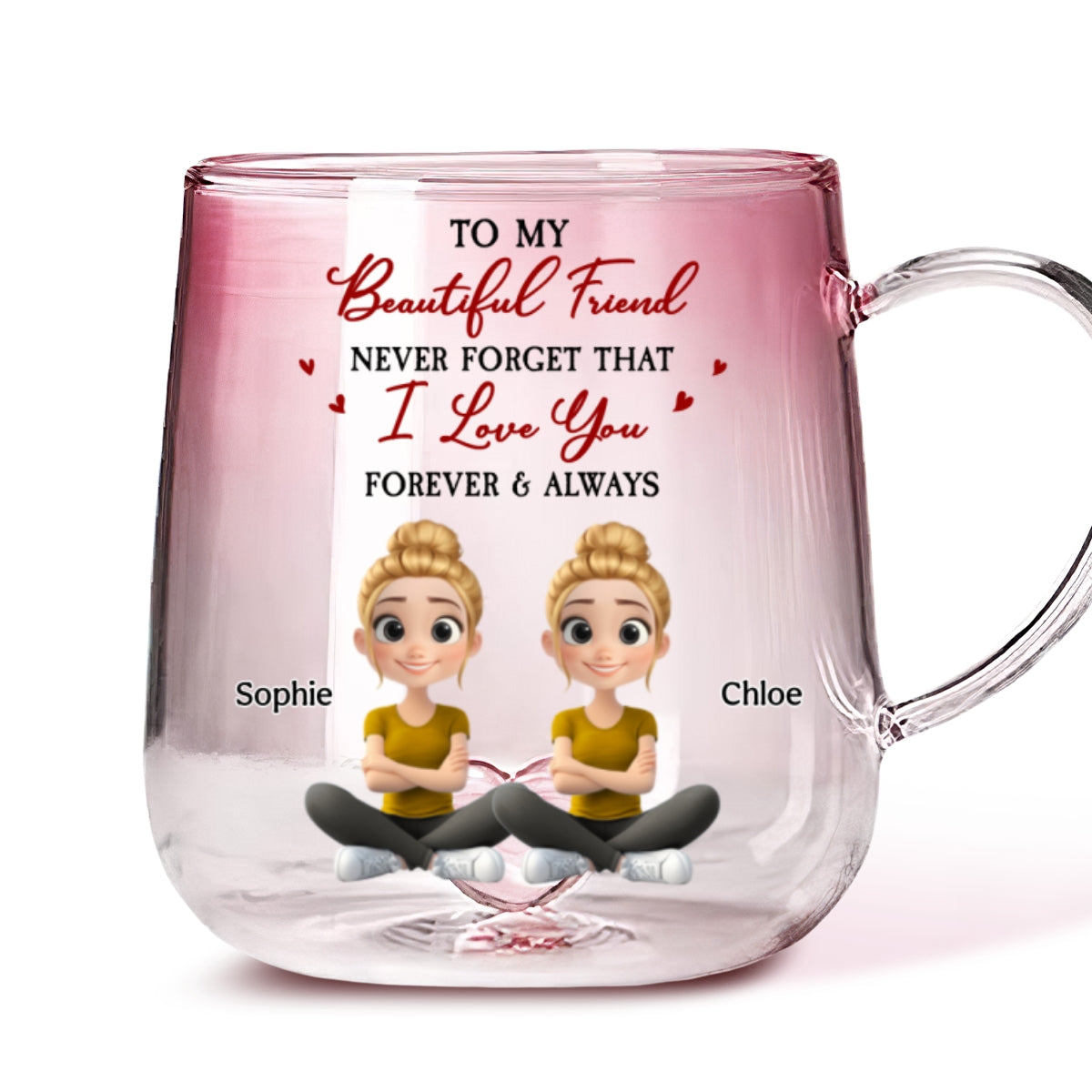 Custom Best Friend, Christmas & Birthday Friendship Keepsake Gift • My Best Friends - Personalized Pink Gradient Glass Mug