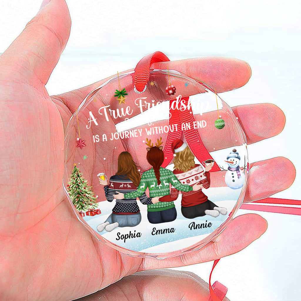 Custom Friendship Christmas Ornament, Best Friend Gift •  A Journey Without An End - Personalized Glass Ornament