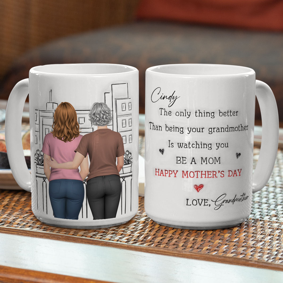 Custom Christmas & Birthday Gift for Granddaughter • Watching You Be Caring Grandmother - Personalized 3D Inflated Mug