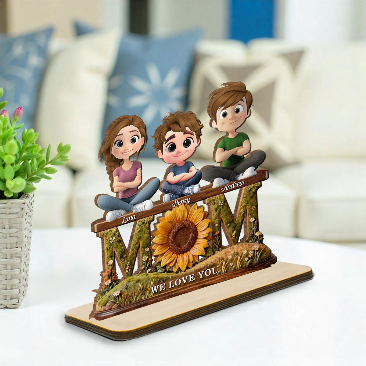 Custom Decor for Wife, Gift for Her • Gift For Wife Mom We Love You - Personalized 2-Layer Wood Plaque With Flat Base