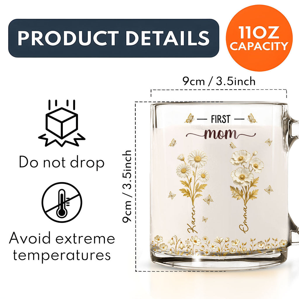 Custom Mother's Day Gift for Mom & Grandma • Grandma Gold Flower - Personalized Glass Mug