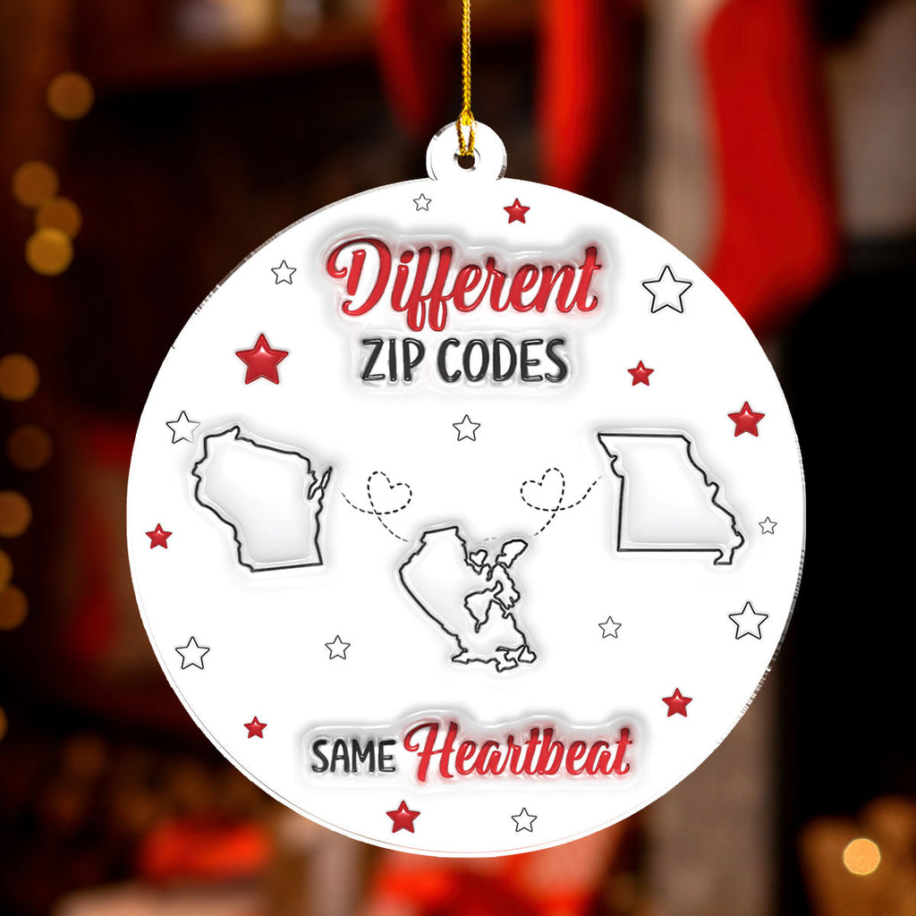 Custom Family Christmas Ornament for Long Distance Families •  Long Distance But Same Heartbeat - Personalized 3D Inflated Effect Acrylic Ornament