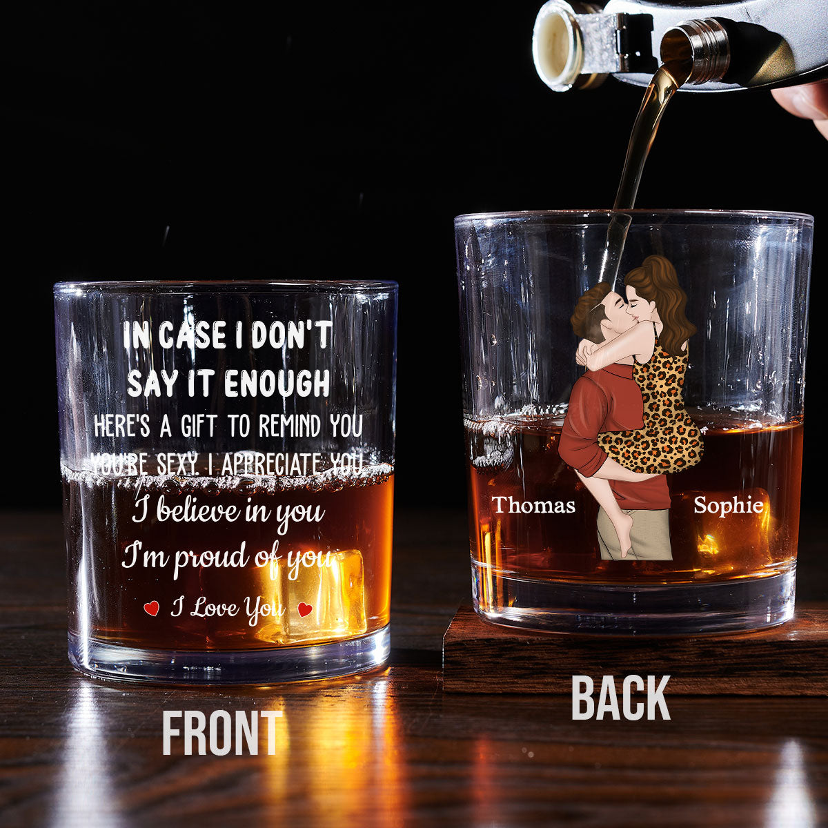 Custom Christmas Anniversary Birthday Drinkware Gifts for Couple • I Love You - Personalized Whiskey Glass
