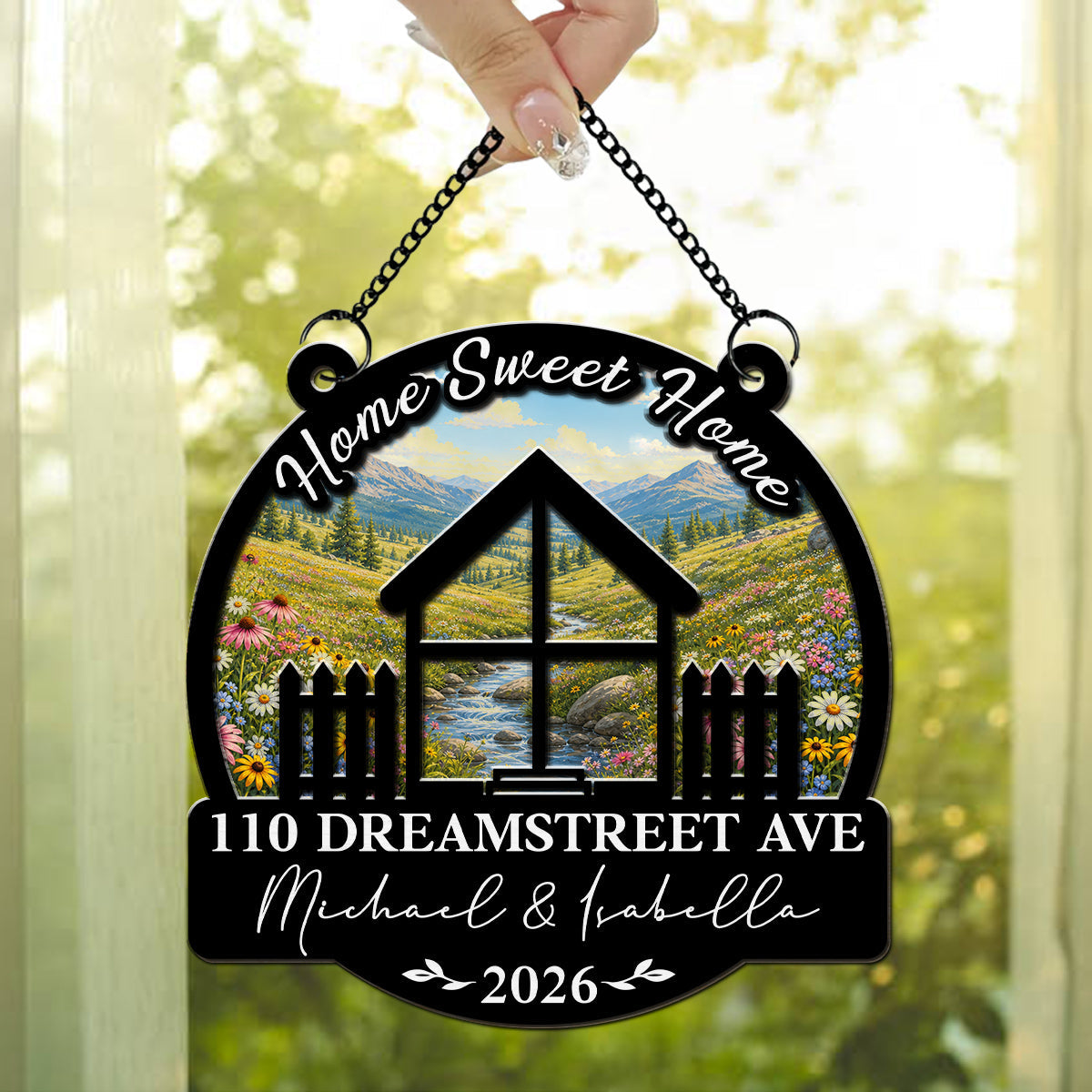 Custom Name Couple Hanging Decor, Anniversary Valentine's Day Gifts • Home Sweet Home - Personalized Suncatcher