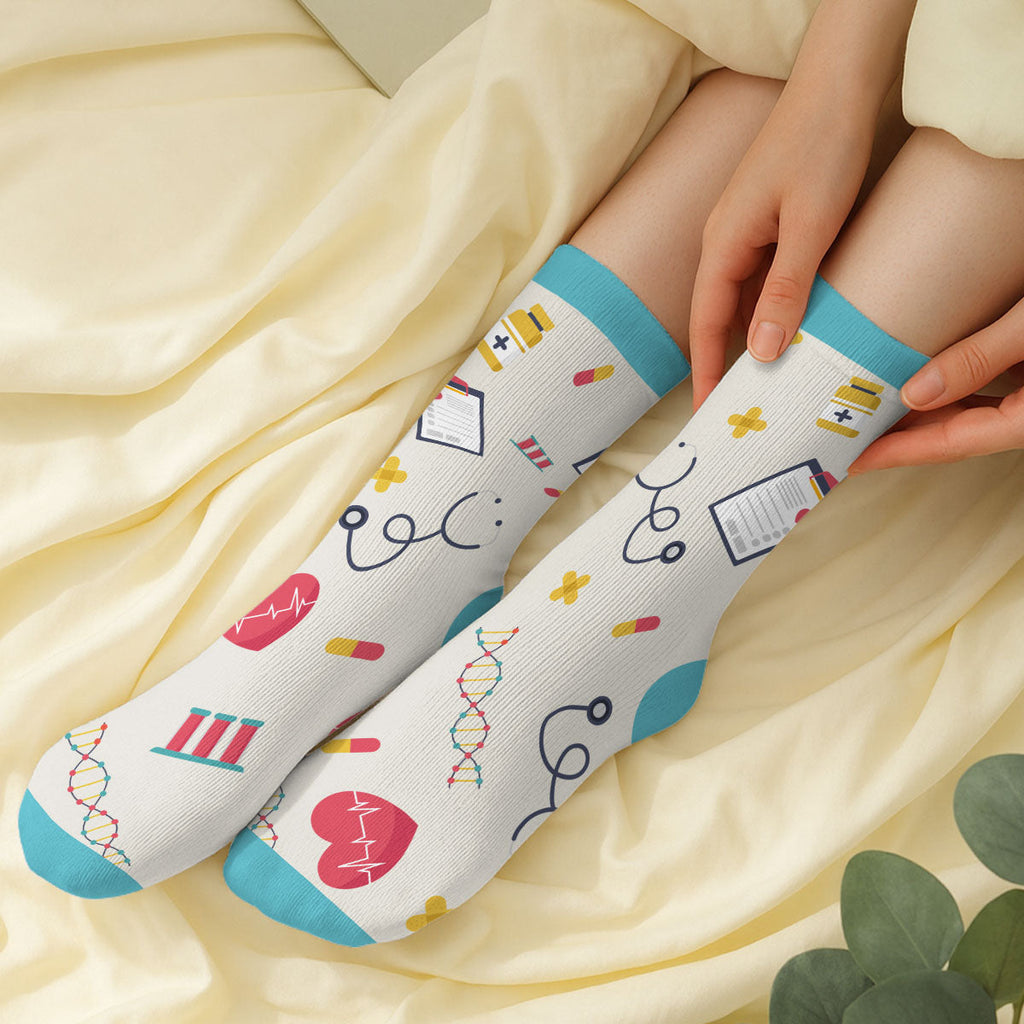 Custom Nurse Christmas Footwear Gift, Healthcare Worker Appreciation Gift • Proud To Be A Nurse - Personalized Crew Socks