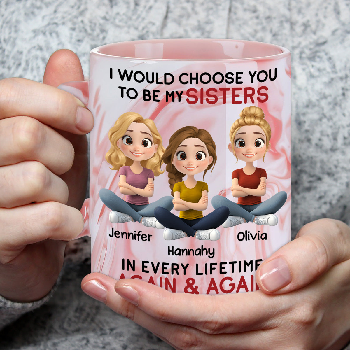 Custom Christmas & Birthday Gift For Sister • Choose You - Personalized Pink Marble Mug