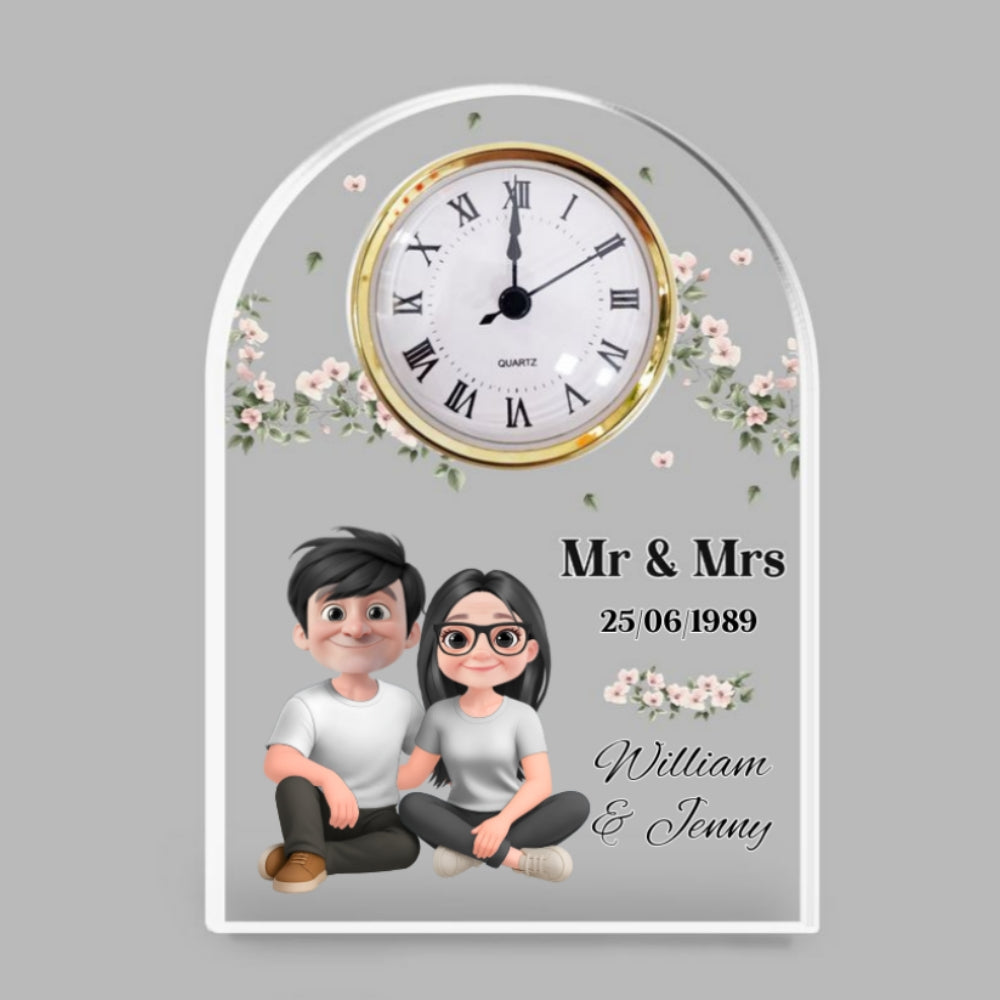 Custom Couple's Decor, Anniversary & Wedding Gift • Mr And Mrs - Personalized Acrylic Desk Clock Plaque
