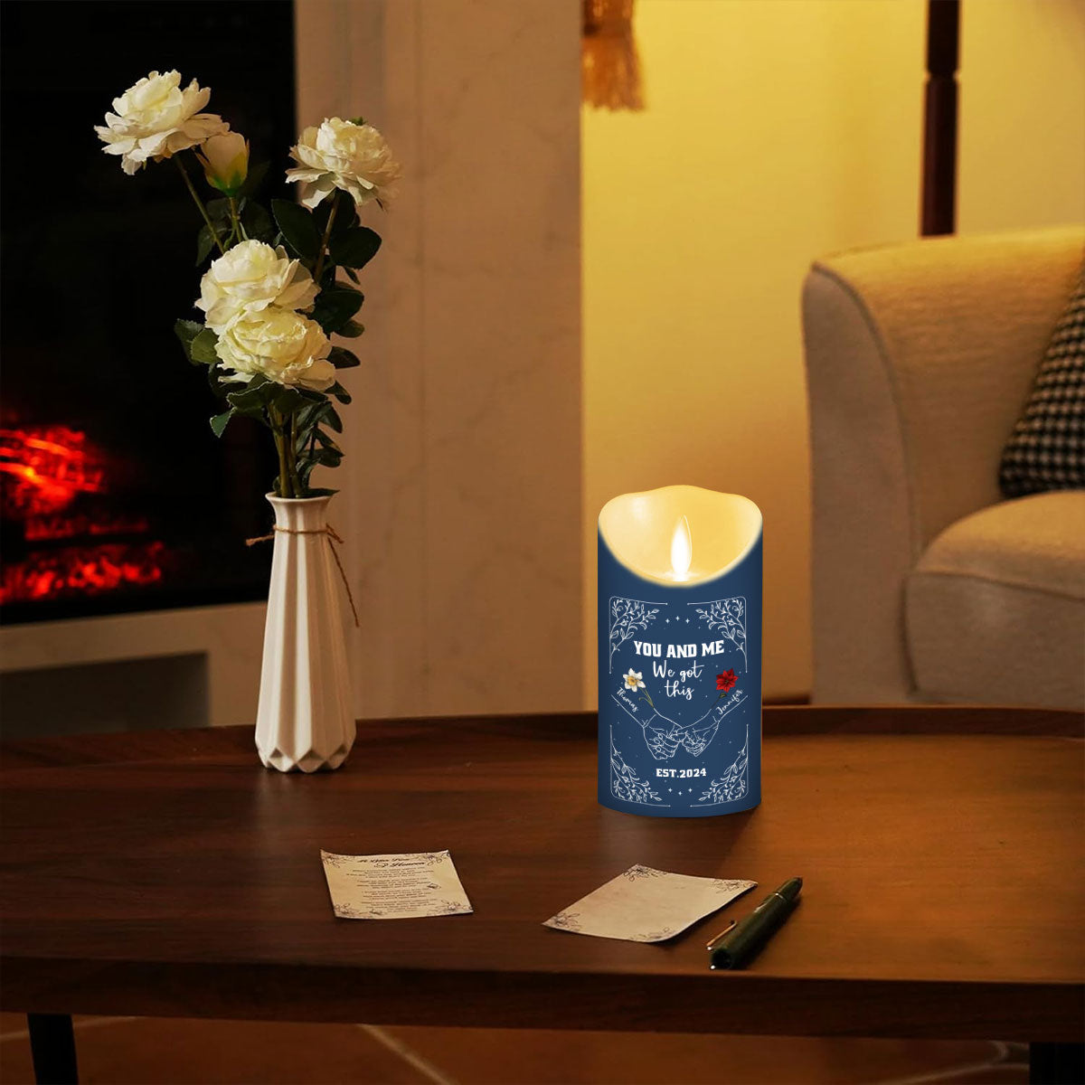 Birth Flower Hands In Hands - Personalized LED Candle
