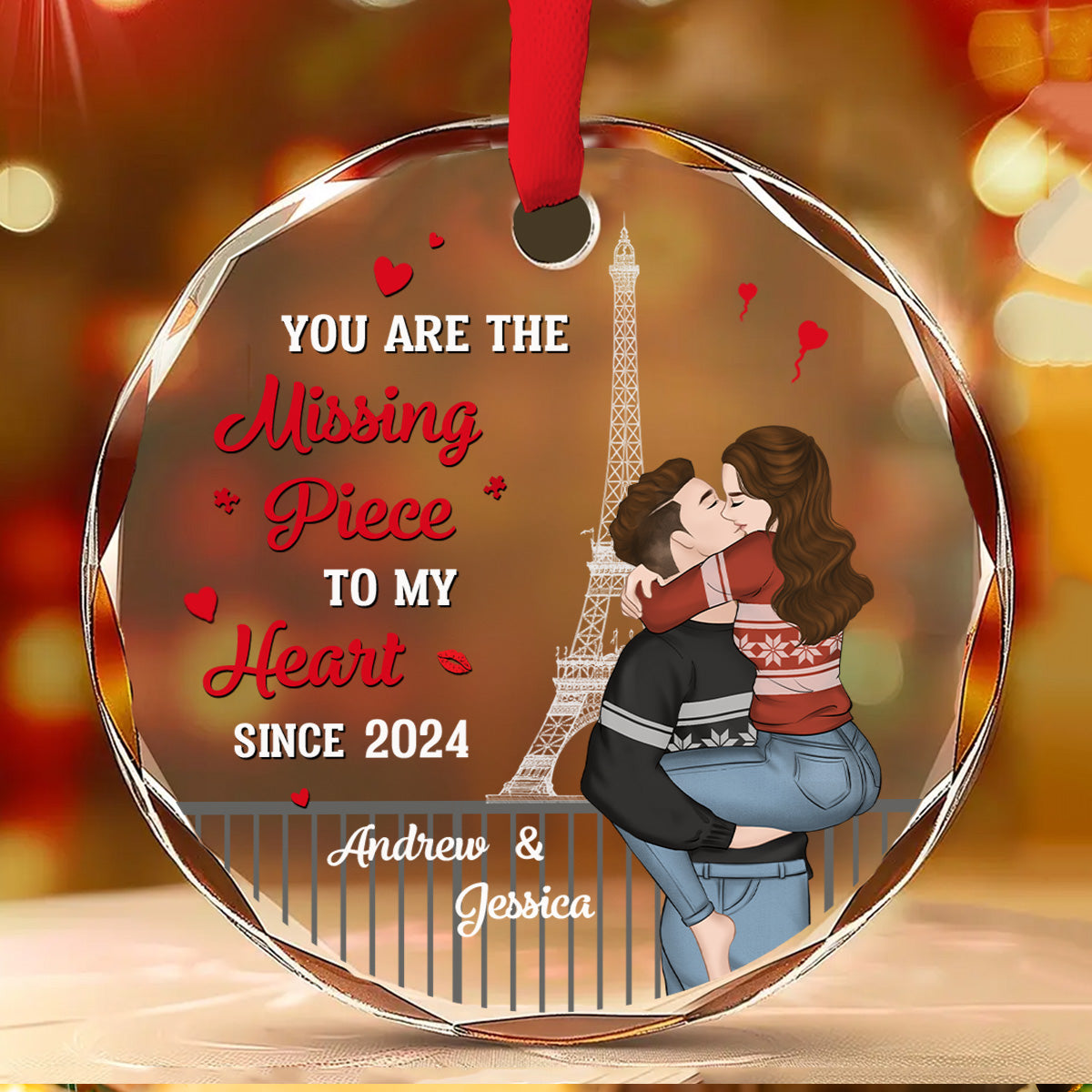 Custom Couple Christmas Ornament, Anniversary Gift •  The Year I Found My Missing Piece Couples - Personalized Glass Ornament
