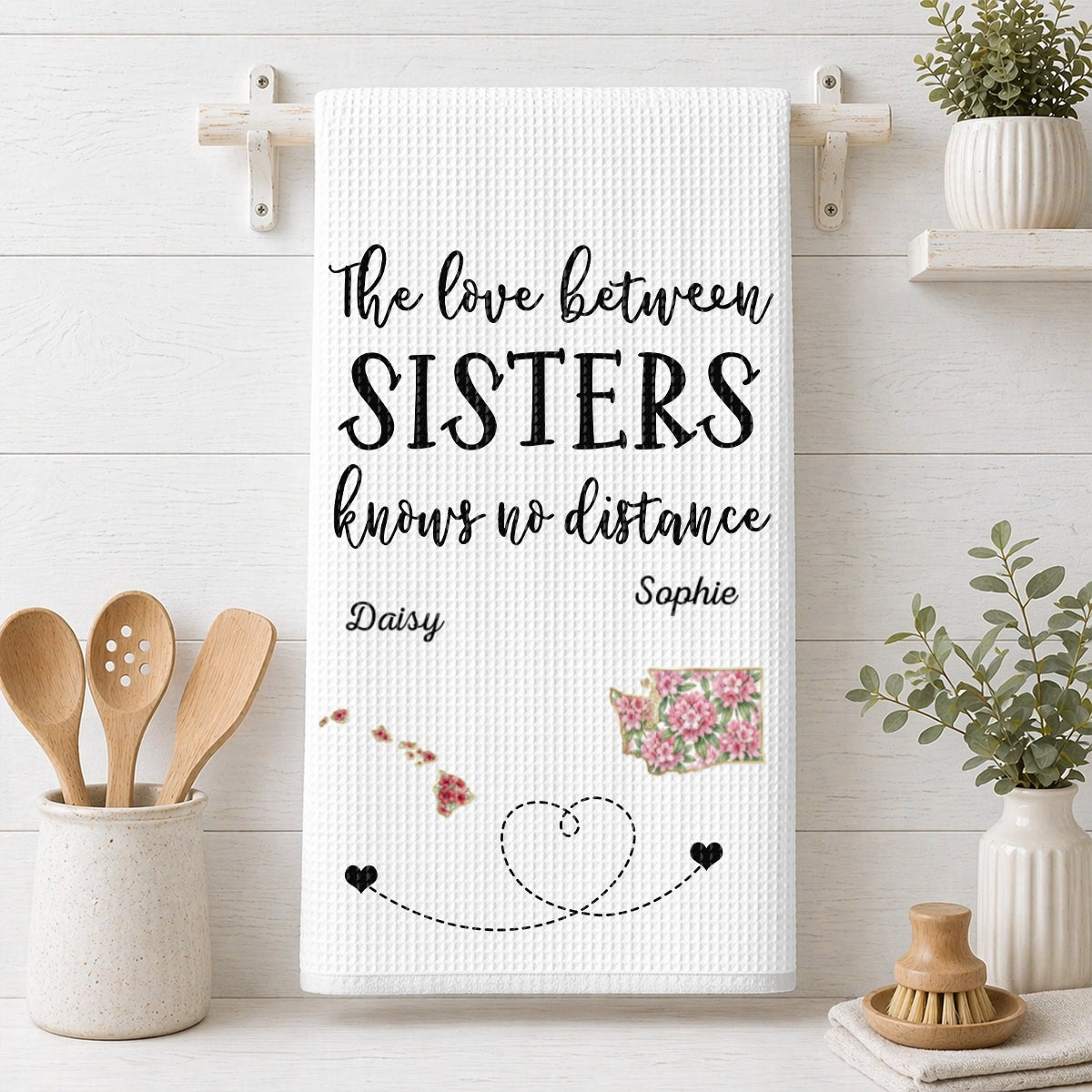 Custom Sister Kitchen Towel With Names, Birthday Christmas Gift For Sister Sibling • Home Is Wherever Sisters Are - Personalized Kitchen Towel