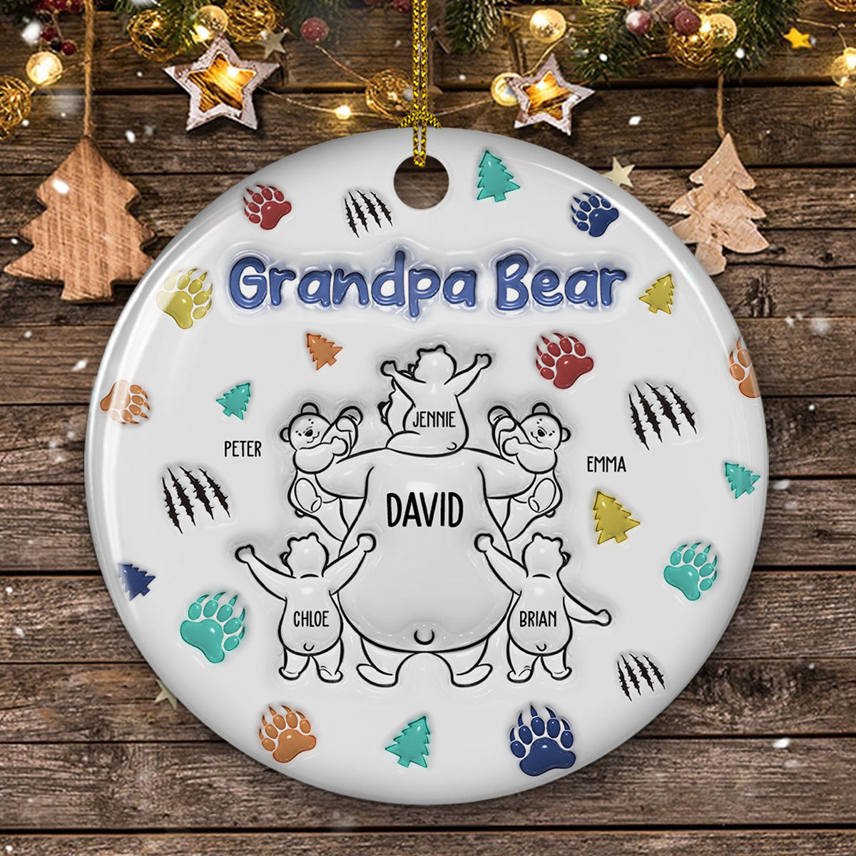 Custom Family Ornament, Christmas Gift for Family Members •  Papa Bear - Personalized 3D Inflated Effect Ceramic Ornament