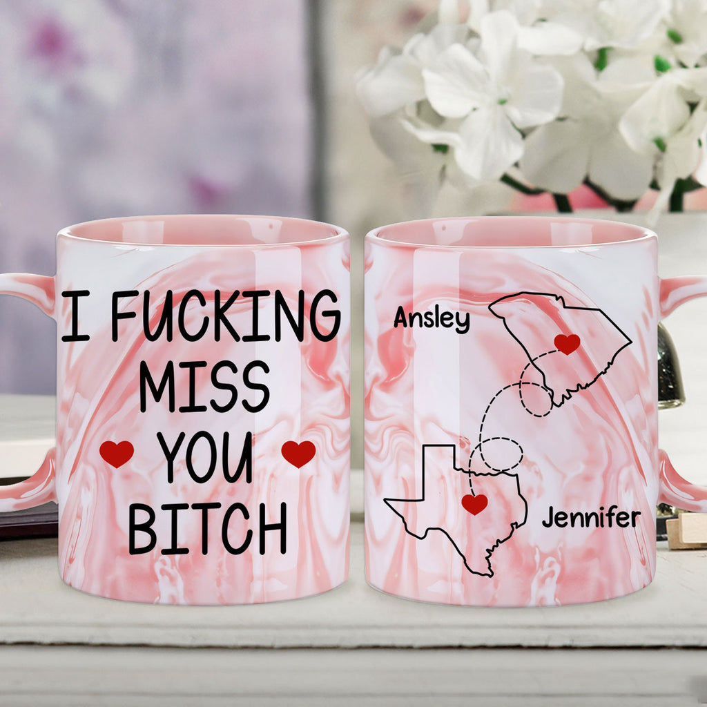 Custom Best Friend, Christmas & Birthday Friendship Keepsake Gift • Miss You - Personalized Pink Marble Mug