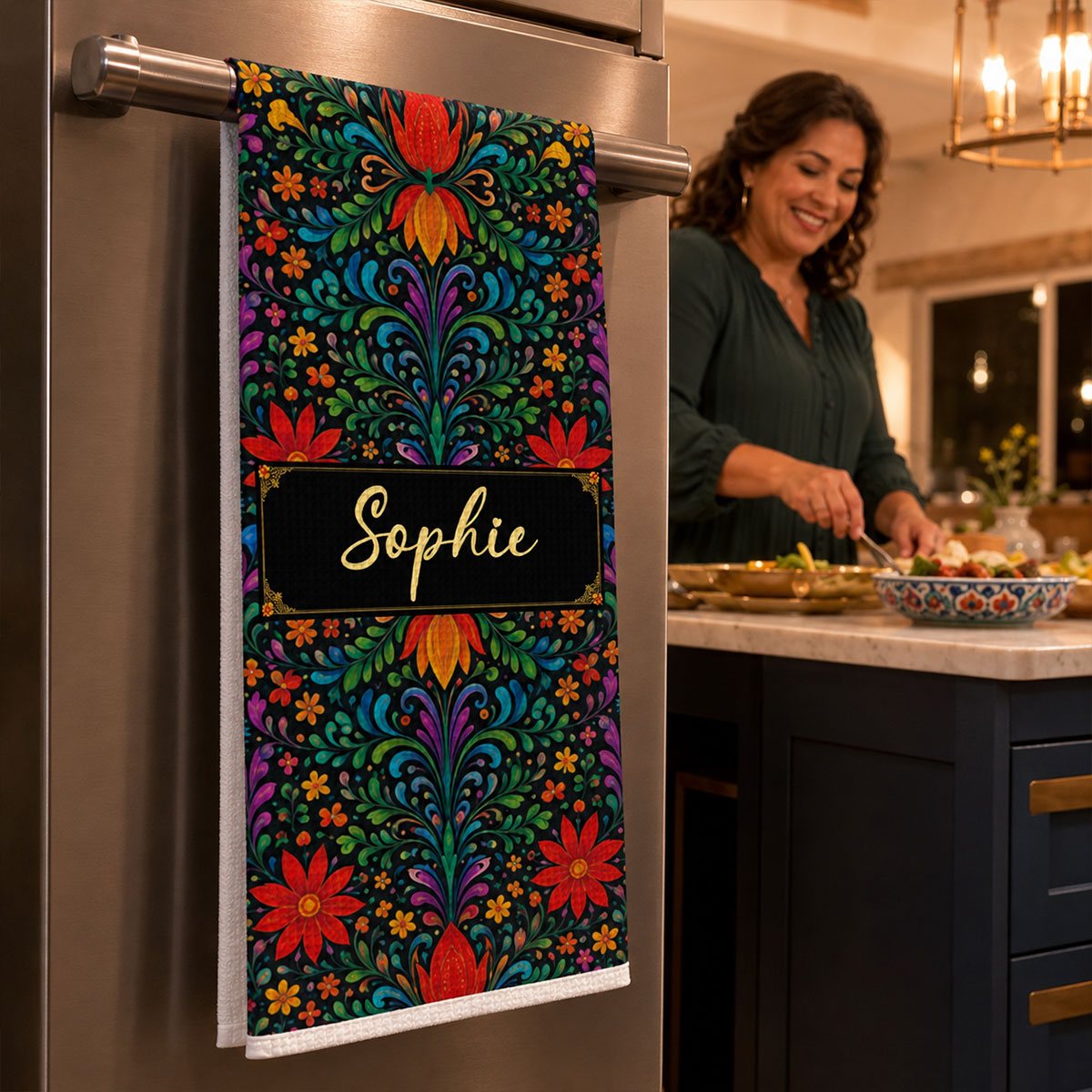 Custom Best Friend Kitchen Towel With Names, Birthday Christmas Gift For Friend Bestie • Love Cooking - Personalized Kitchen Towel