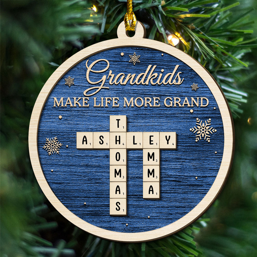 Custom Family Ornament, Christmas Gift for Family Members •  Grandkids Make Life More Grand - Personalized 2-Layered Wood Ornament
