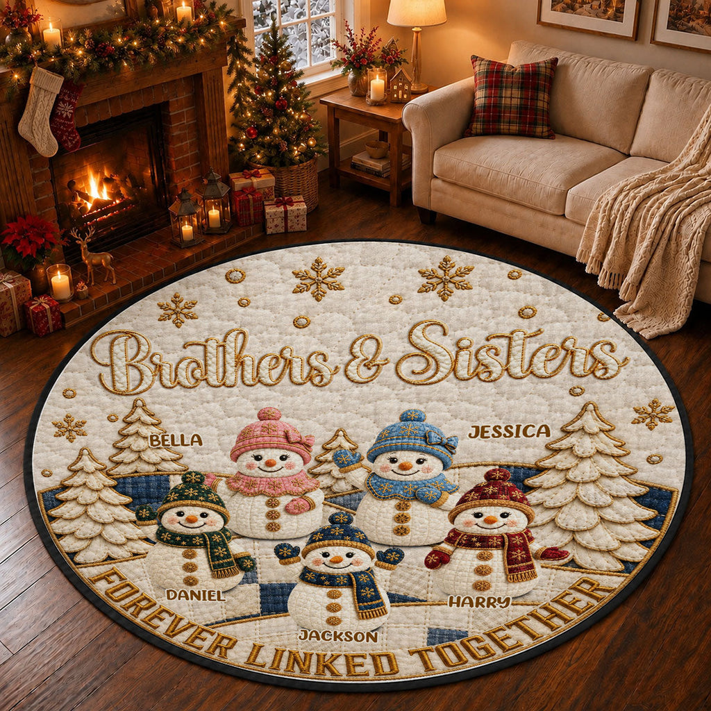 Custom Brothers & Sisters Name Christmas Rug, Holiday Decor Gift • Forever Our Bond - Personalized Quilted Mat