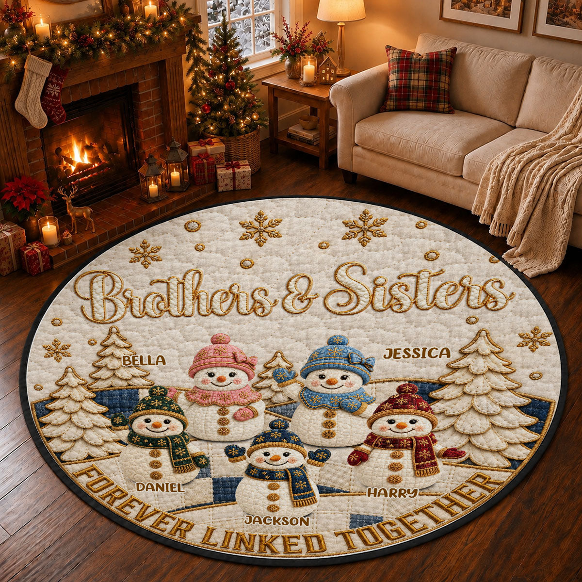 Custom Brothers & Sisters Name Christmas Rug, Holiday Decor Gift • Forever Our Bond - Personalized Quilted Mat