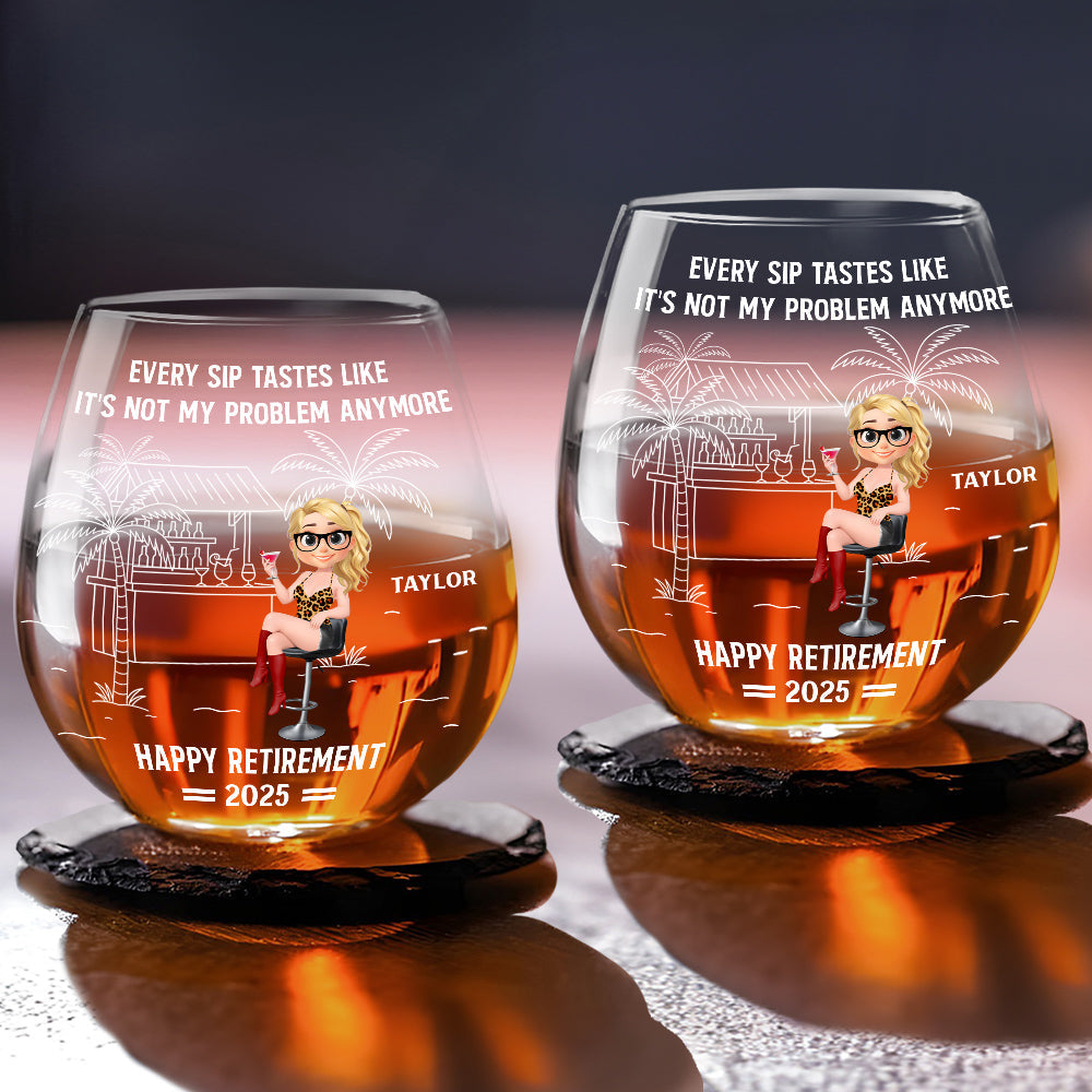 Happily Retired - Personalized Wine Glass