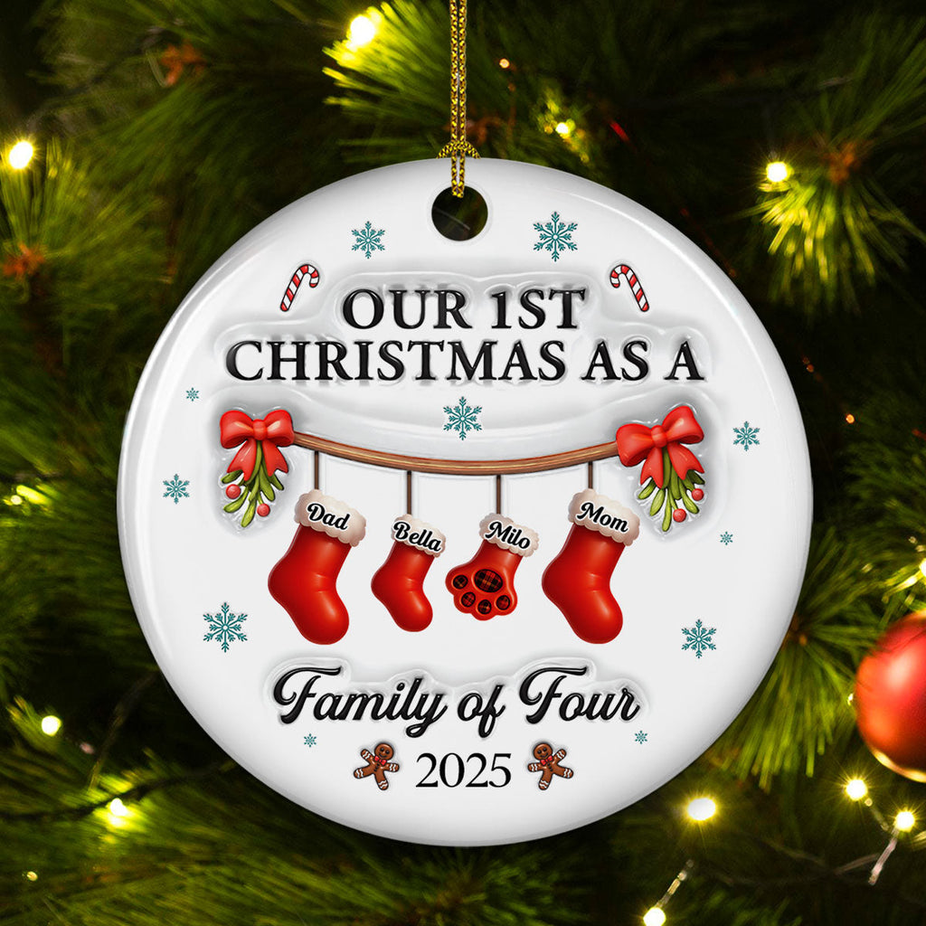 Custom Family Ornament, Christmas Gift for Family Members •  Christmas With Mom Dad And Baby - Personalized 3D Effect Ceramic Ornament